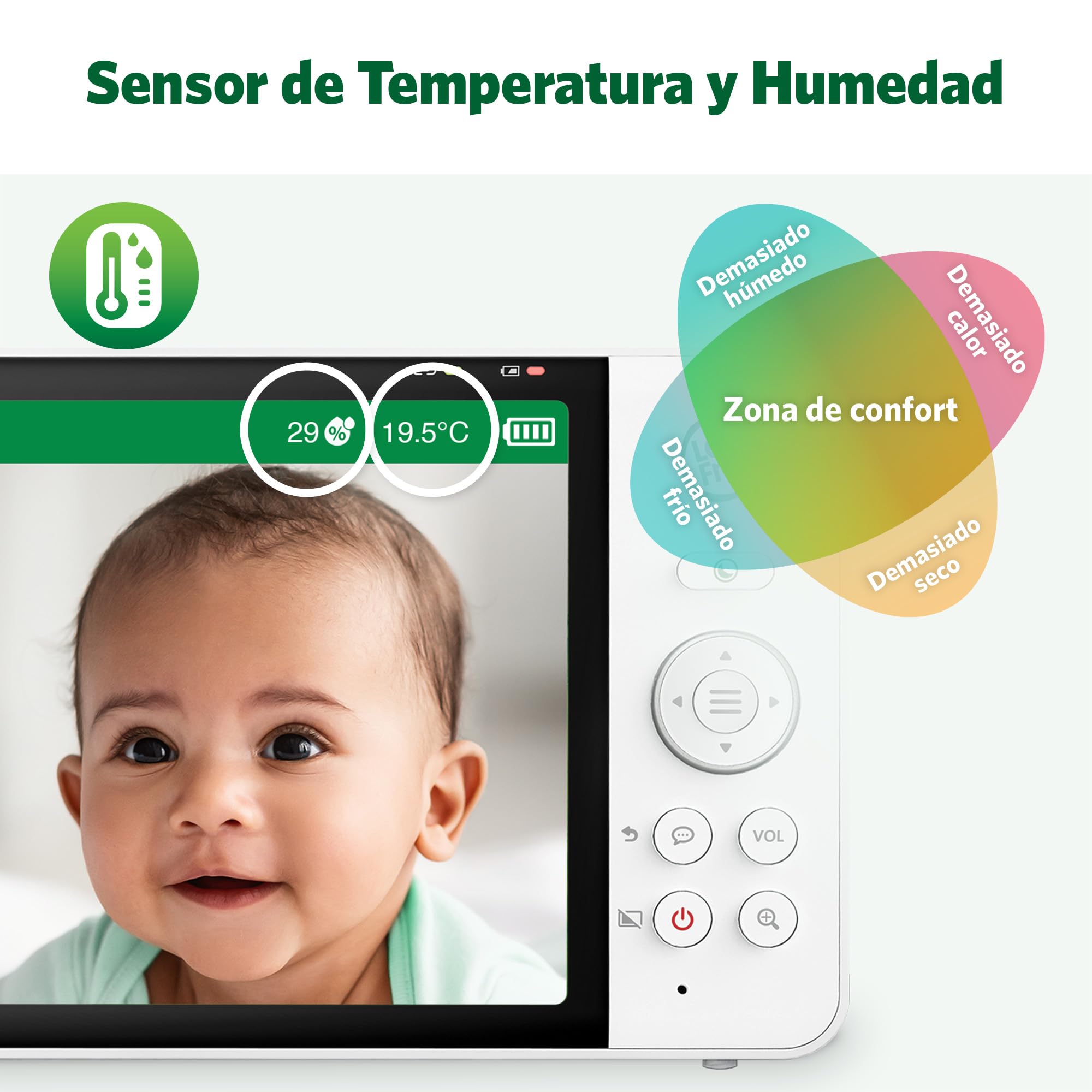 LeapFrog Baby Monitor Color Night Camera, 7" HD 720p Screen, 360° Panorama, 8X Zoom, Night Light, Humidity and Temperature Sensor, Up to 300m Range, Safe Connection, LF920HD