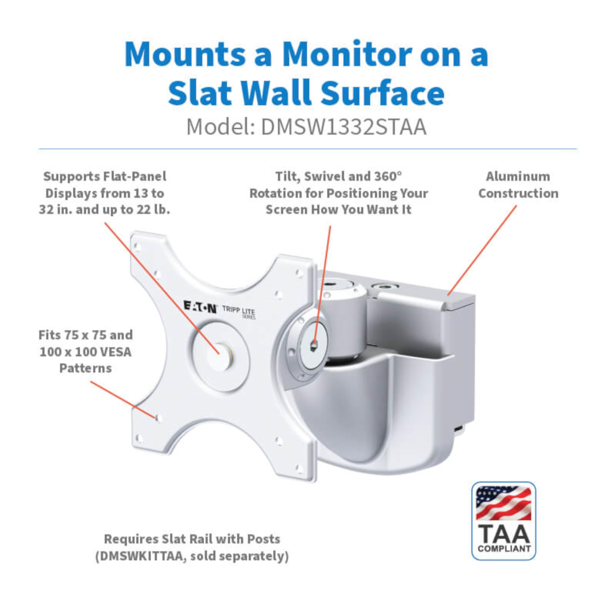 Eaton Tripp Lite Series Dual-Extension Monitor Mount For Slat Wall System, 13? To 32? Displays