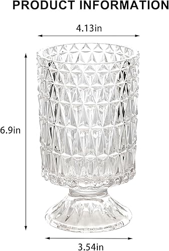 Miniatura 2 de VanEnjoy Jarrón de cristal con base de pedestal, jarrones de boca ancha para flores, florero decorativo en relieve para el hogar, oficina, boda,