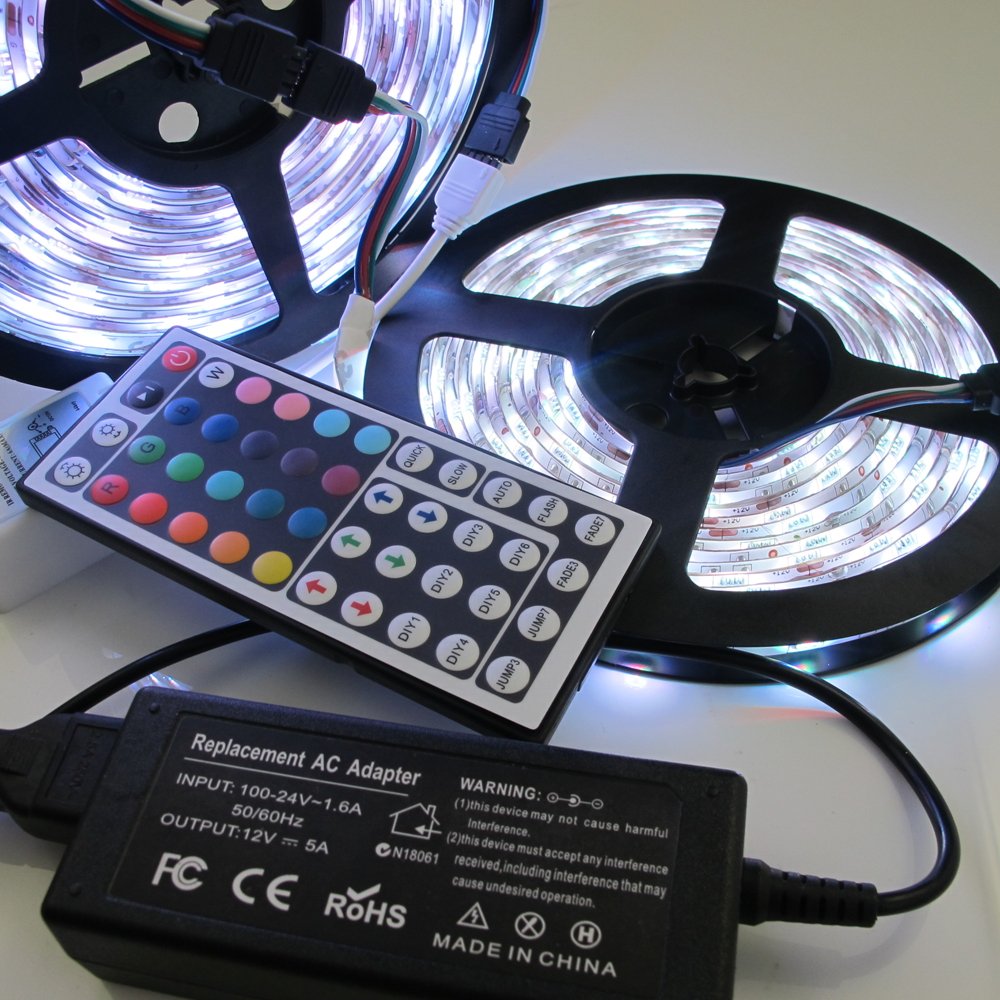 360deal 10M Waterproof 2x5M 5050 SMD RGB 300 LED Light Strip 44Key IR remote + 5A adapter