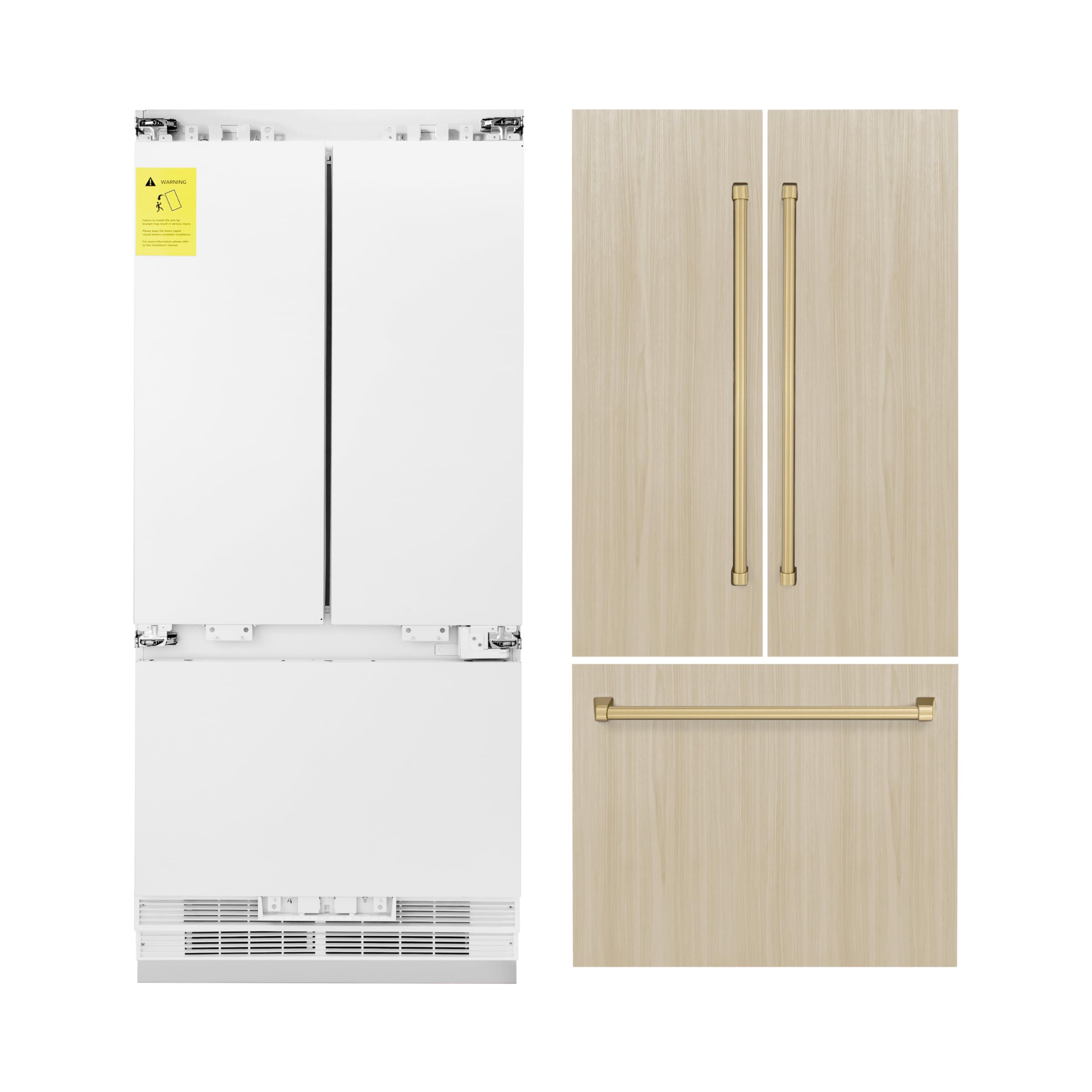 ZLINE Autograph Edition 36 Inches 19.6 Cubic Feet French Door Built-In Bottom Freezer Refrigerator with Water Dispenser and Ice Maker with Champagne Bronze Accents (RBIVZ-36-CB)