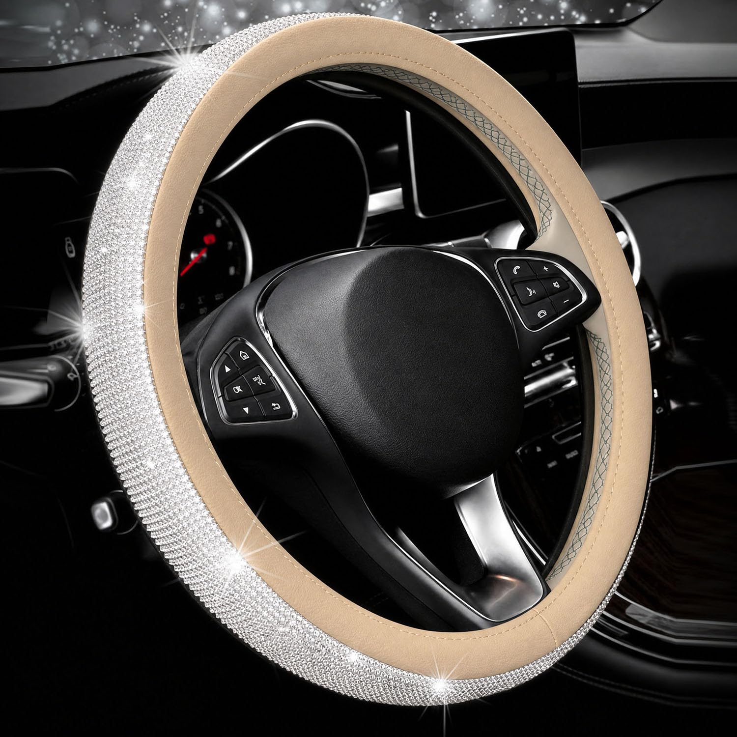 Capa de volante de carro com strass brilhante universal capa de volante de couro