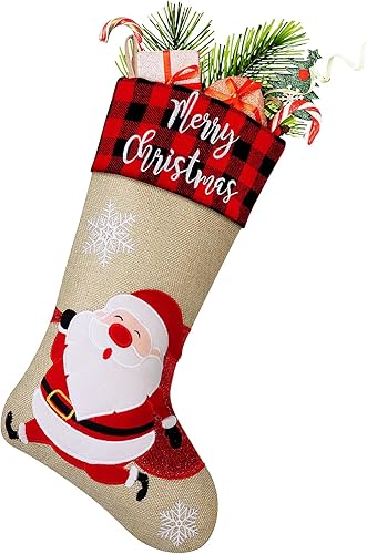 DeckTheHalls 1 paquete de medias navideñas a cuadros de 18 pulgadas, Papá Noel, muñeco de nieve, pingüino, reno, hombre de jengibre, regalos para