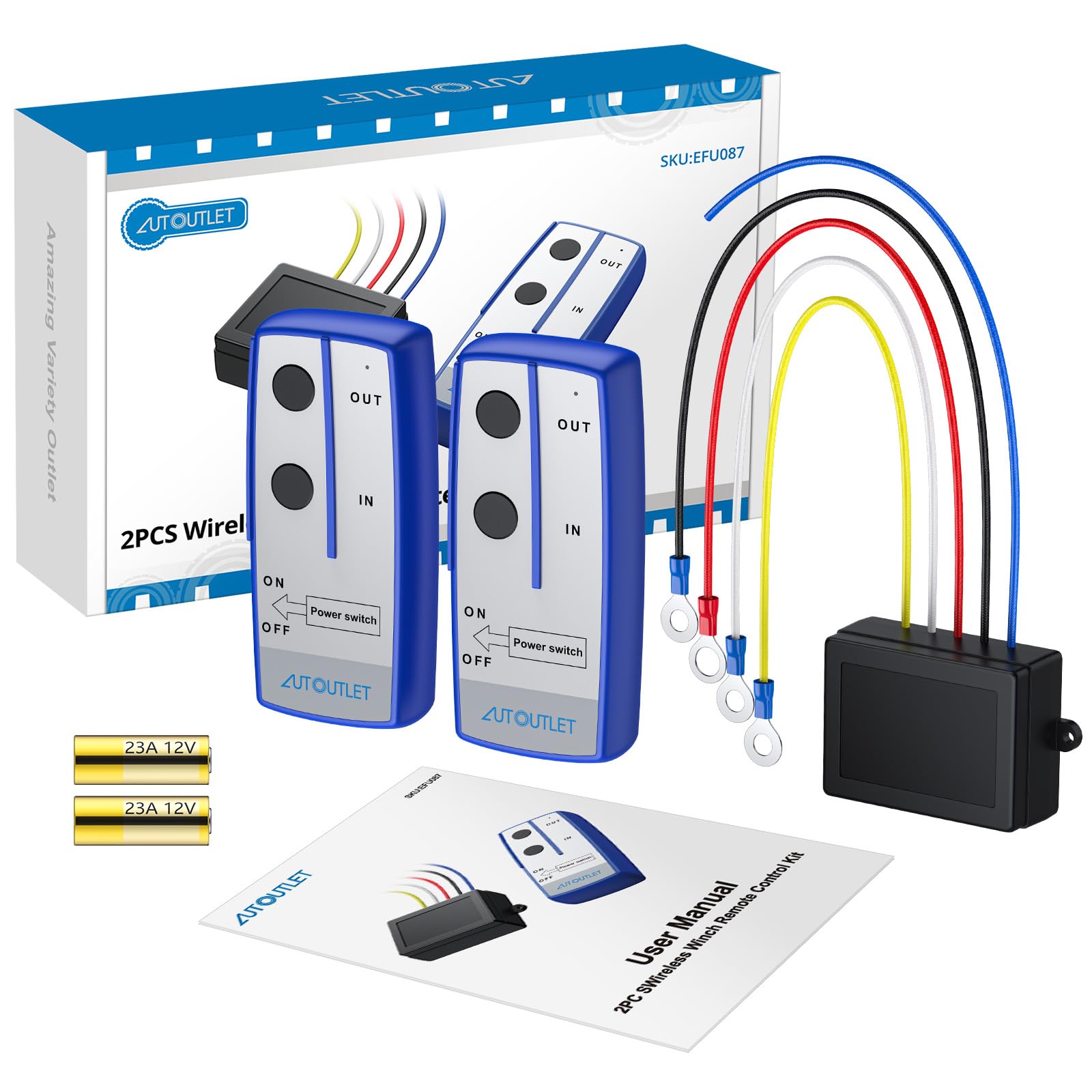 AUTOUTLET 2pz Kit Telecomando Verricello 12V 100 piedi Wireless di Ripristino Controller Interruttore Auto ATV Camion 17.000 libbre Batteria incluse