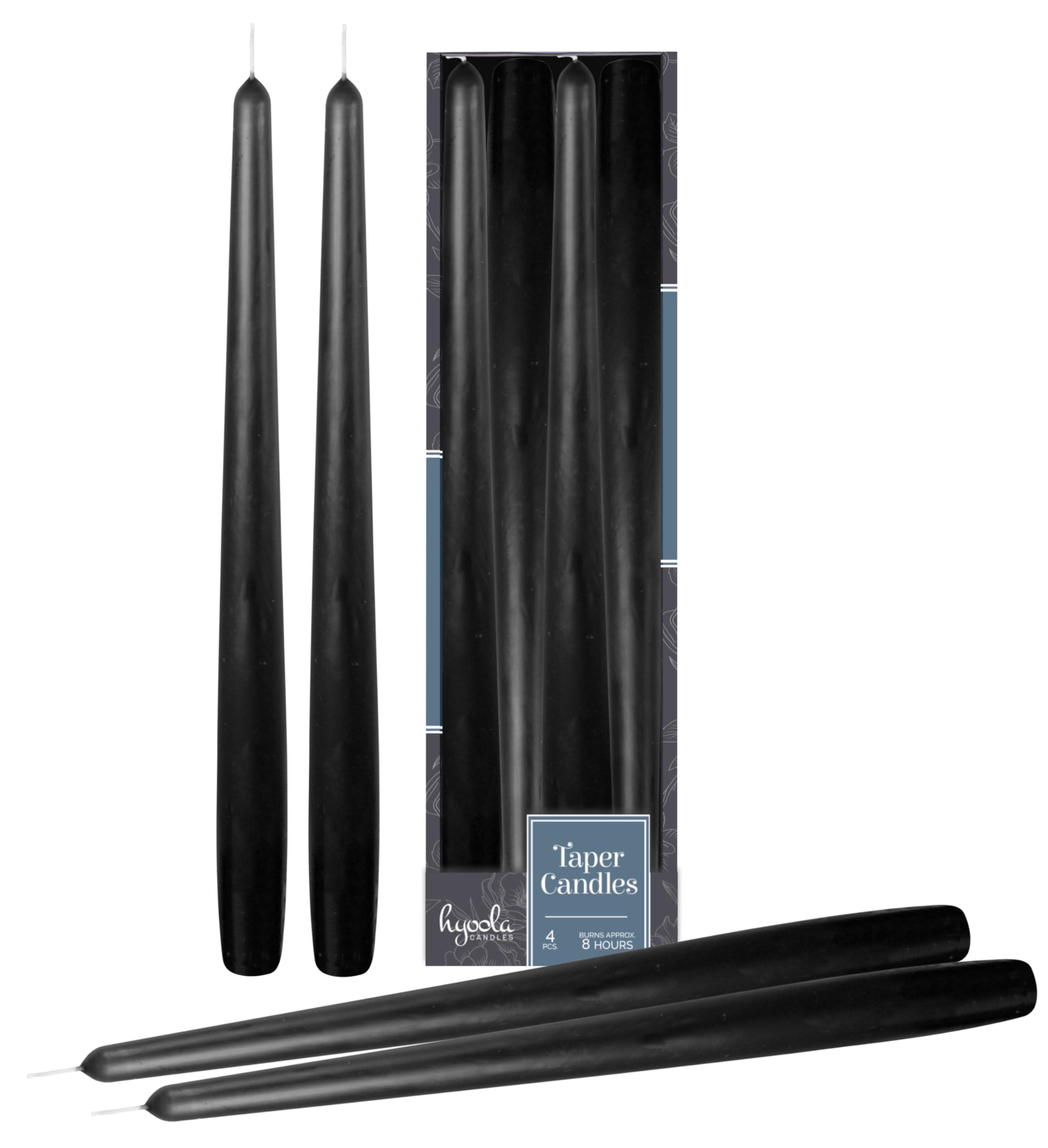 HyoolaTall Taper Candles - 10 Inch Black Unscented Dripless Taper Candles - 8 Hour Burn Time - 4 Pack