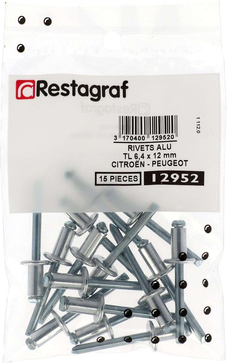 Restagraf Rivet Aluminium Wide Head Door and Body for Citroen Peugeot Vehicles, 6.4 mm x 12 mm, Pack of 15