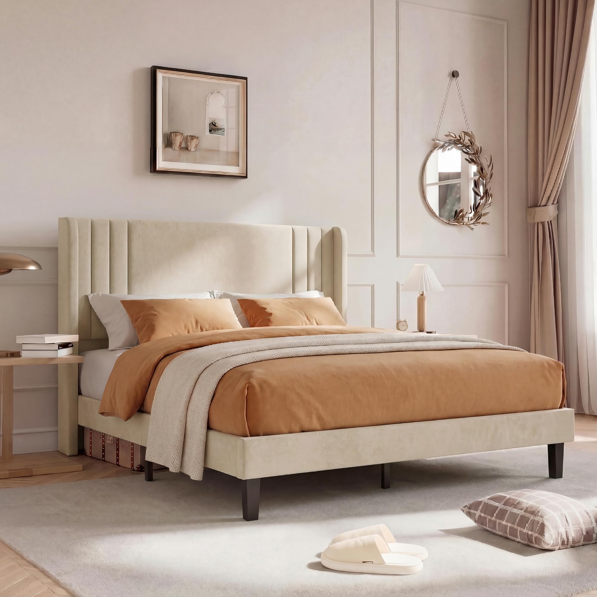 Letto imbottito 160 x 200 cm, letto matrimoniale con testiera imbottita, letto moderno 160 x 200 cm, telaio del letto con rete a doghe in legno e metallo, per camera da letto, camera degli