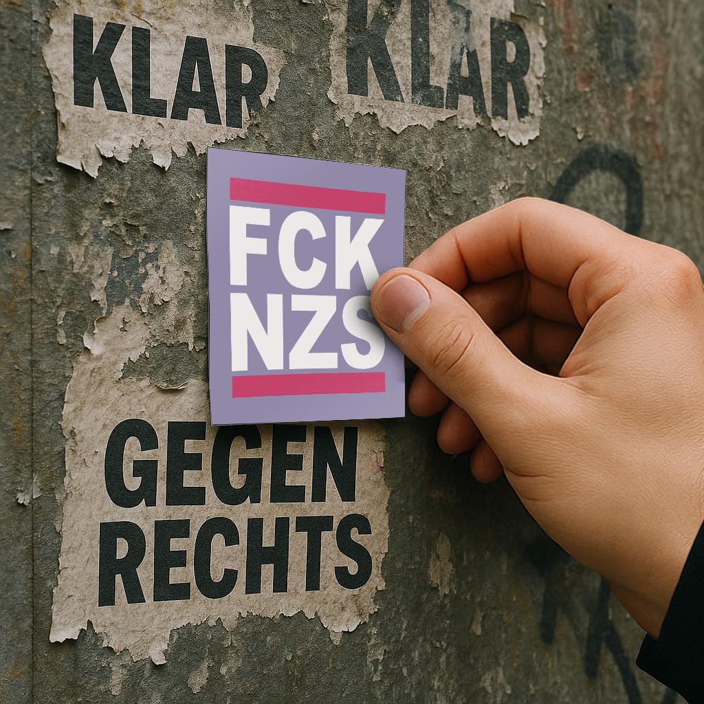 Pegatinas de colores FCK NZS 7,4x7,4 cm lila para exteriores