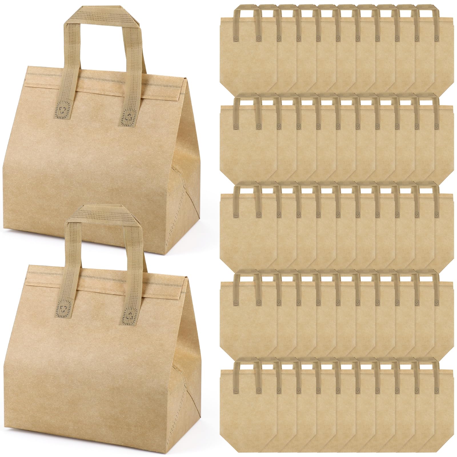 Confezione da 50 sacchetti isolati da asporto, 24 x 24 x 15 cm, riutilizzabili, per alimenti freddi/caldi, riutilizzabili, per catering, ristoranti, generi alimentari e picnic (colore kraft)