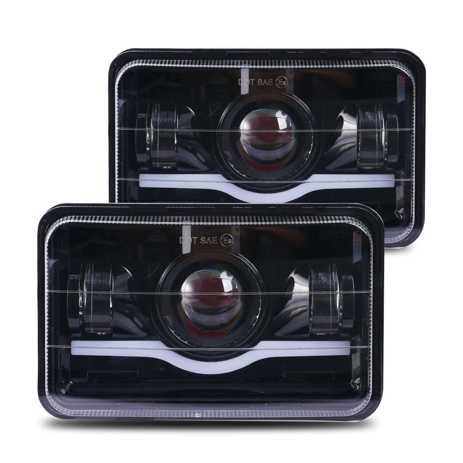 zoomto 2PCS 4x6 LED Headlights with Red Evil Eye Rectangular Replacement H4651 H4656 H4642 H4652 Headlight Compatible with Peterbilt Kenworth