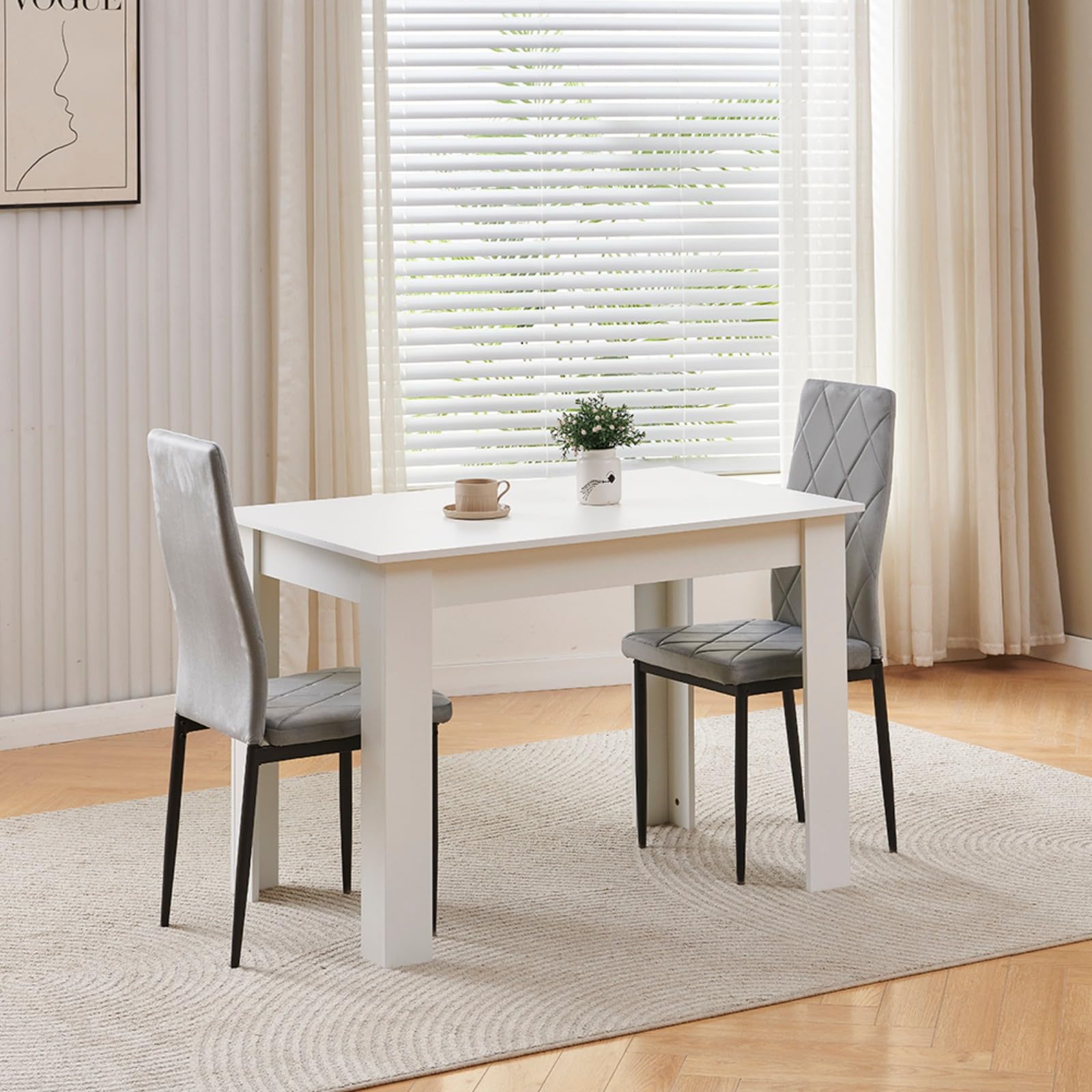 Homullel 110cm Dining Table and 2 Chairs, 2 Seater Kitchen Table and Chairs Set for Space Saving, Dining Room Set for 2, White (2 Seaters, Flannel Gray #2)