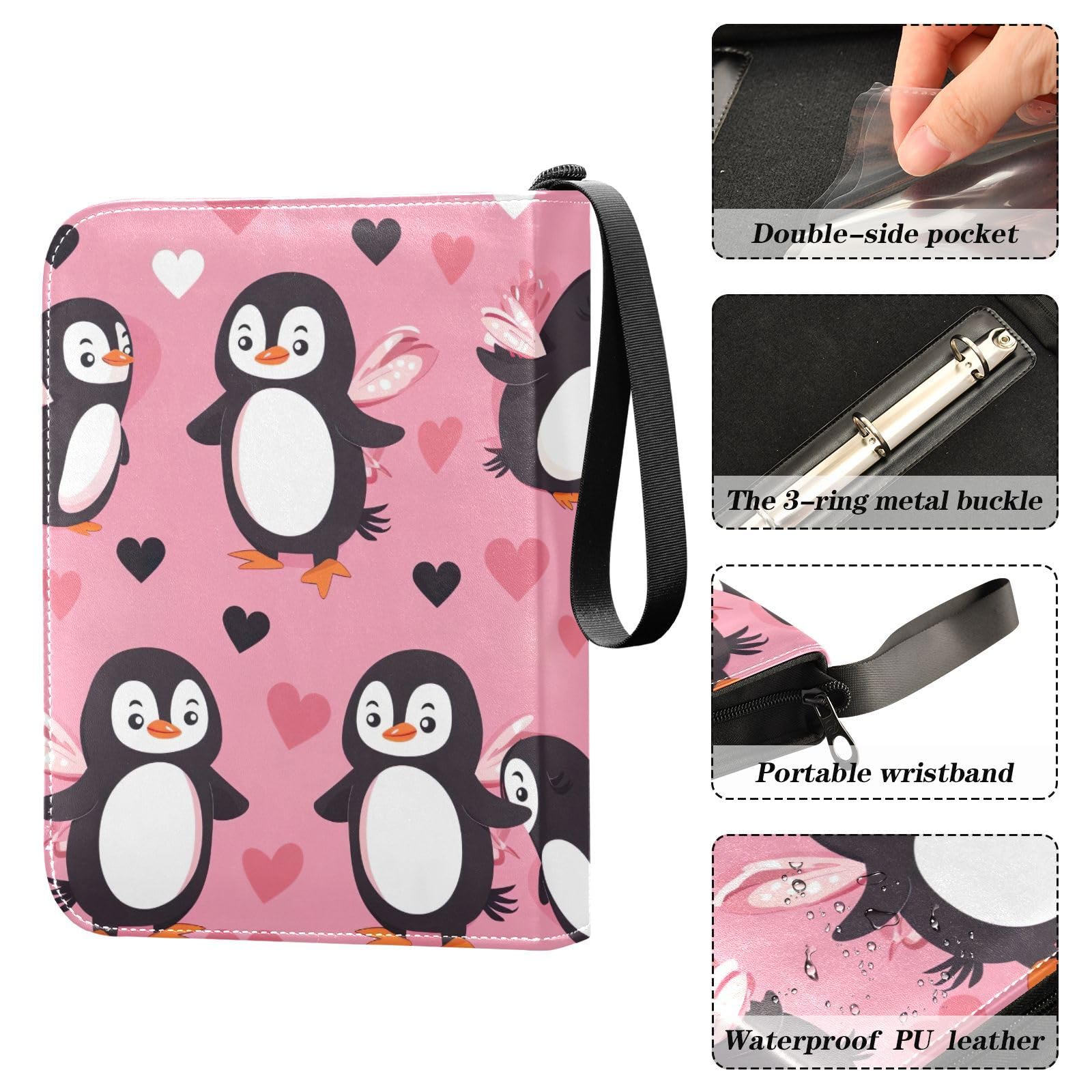 Amazon.com: Coikll Love Heart Penguin Card Binder with 50 Removable Page  Sleeves PU Leather Collectible Trading Card Albums Book with Zipper for  Games Card,Baseball Cards : Toys & Games
