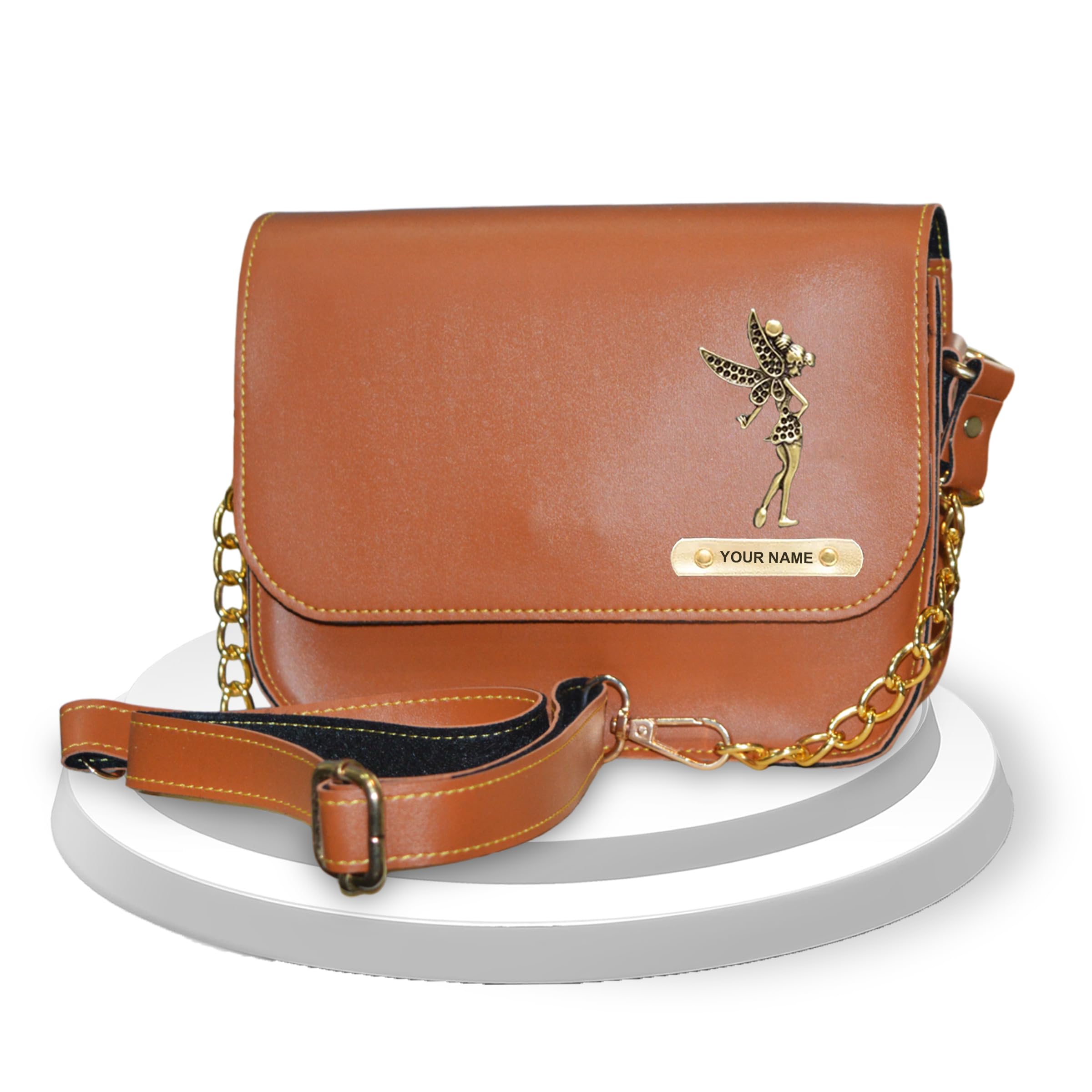 Savri Personalized Leather Woman Chain Sling Bag With Your Name and Elegant Charm on it. For Valentines day, Girlfriend, mom gifts, gift for women, girls, for love. Size - 19.5x6x16.5 cm | Color - Tan (B09TP21HSP) Amazon Price History, Amazon Price Tracker