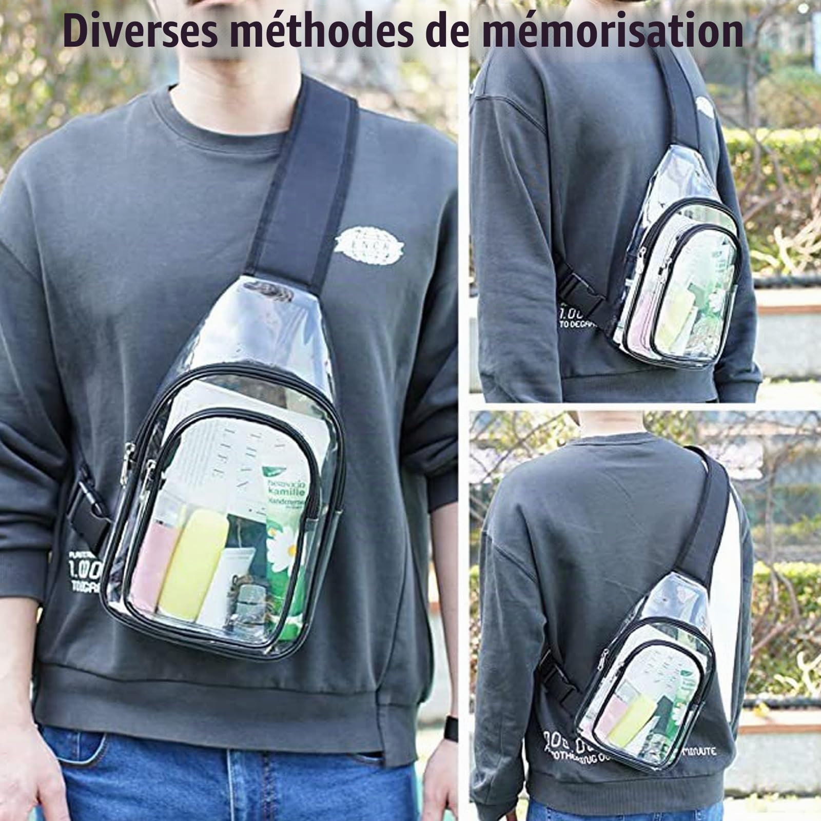 TYXHXTF Sac à Bandoulière, Sac de Poitrine Transparent, Imperméable Sacoche, Femme Décontracté Sacs à Dos, pour Les Festivals de Musique Stade Voyage Plage