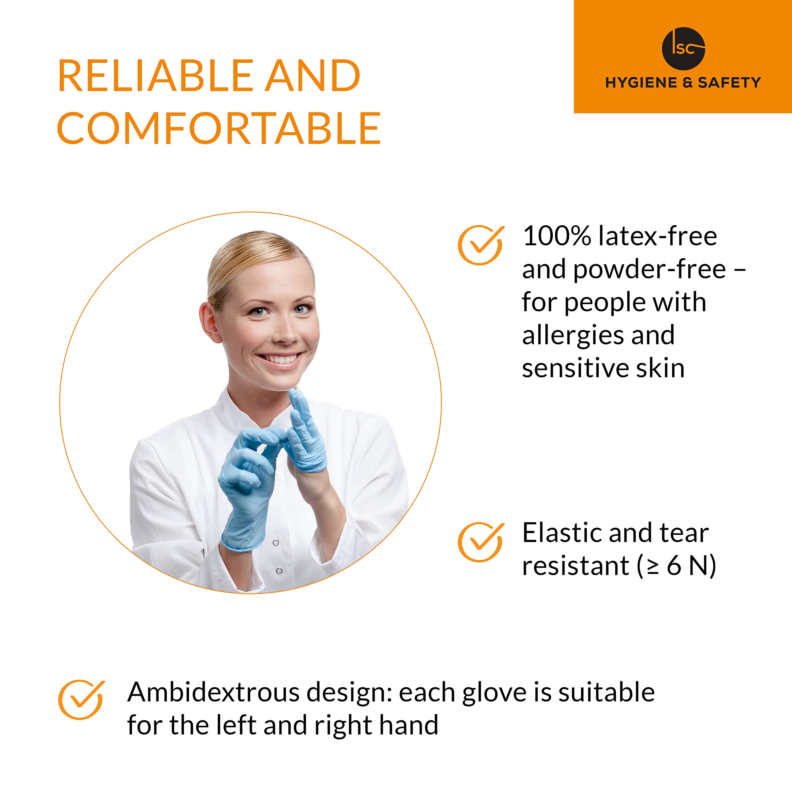 ISC Hygiene & Safety Nitrile Gloves 10 XL XLarge Blue Box of 100 Powder Free Latex Free eudermic Disposable Examination Gloves nonsterile ambidextrous Commercial use - Image 2