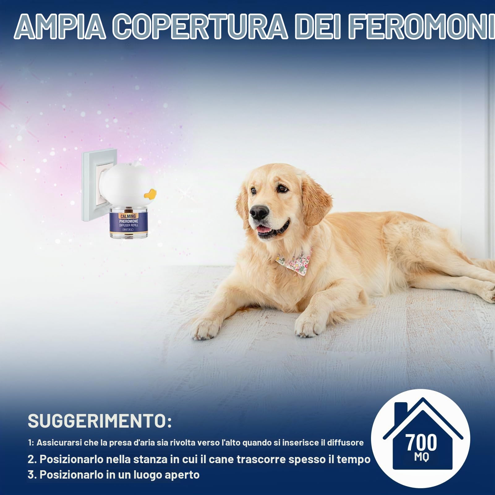 Feromoni per Cani Calmante 3 in 1 Tranquillit Kit(1 Diffusore + 2 Ricaricha 48ml) Calmanti Cane Calm Irrequieti Stressati per Rilassanti E Tranquillanti Cani Diffusore 60 Giorni Sapore Di Insapore