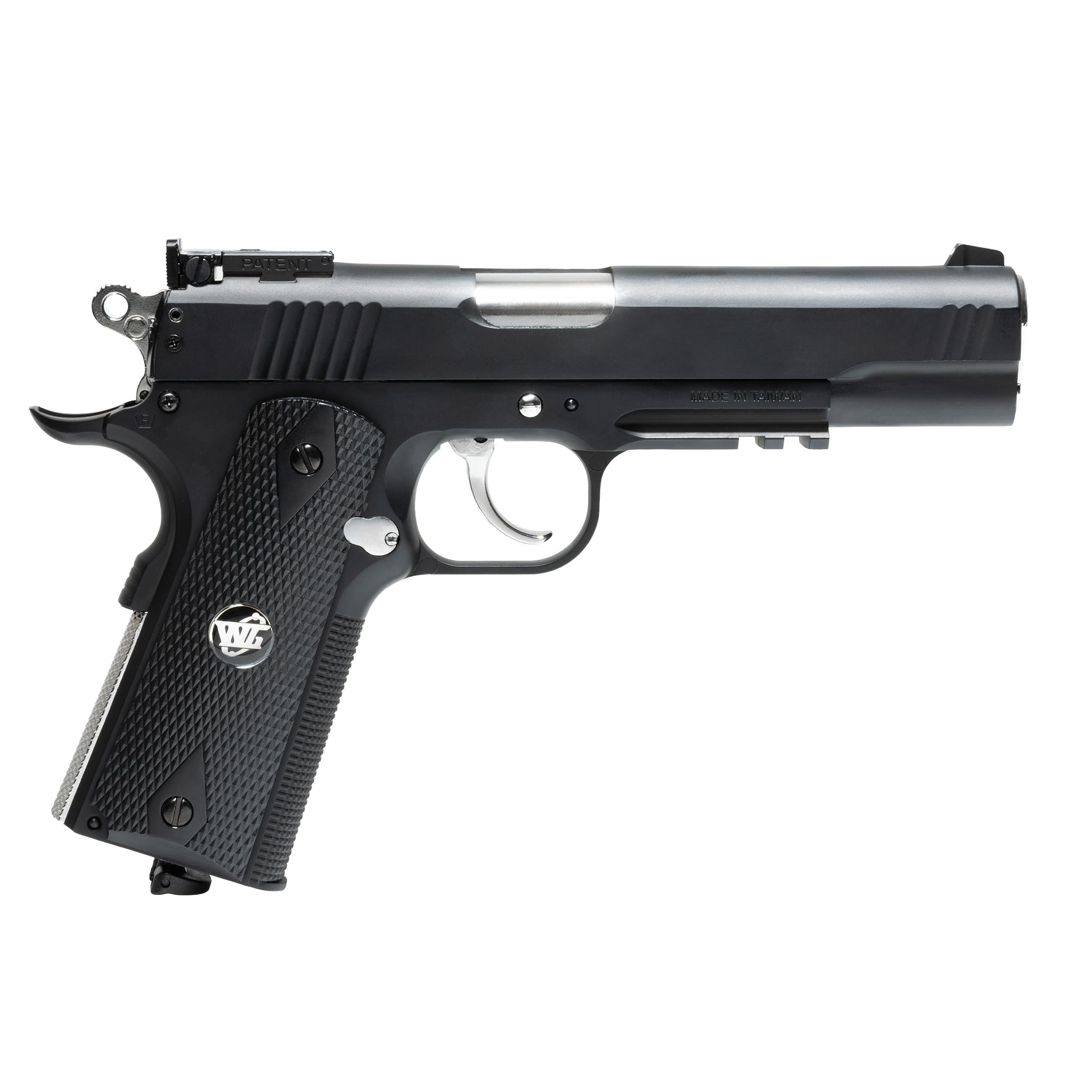 Pistola Softair WG Combat 1911 CO2 Full Metal, Pistola a Pallini Scarrellante con 10 Bombolette CO2, 1000 Pallini 6mm, Pistole Softair, Airsoft, colore nero