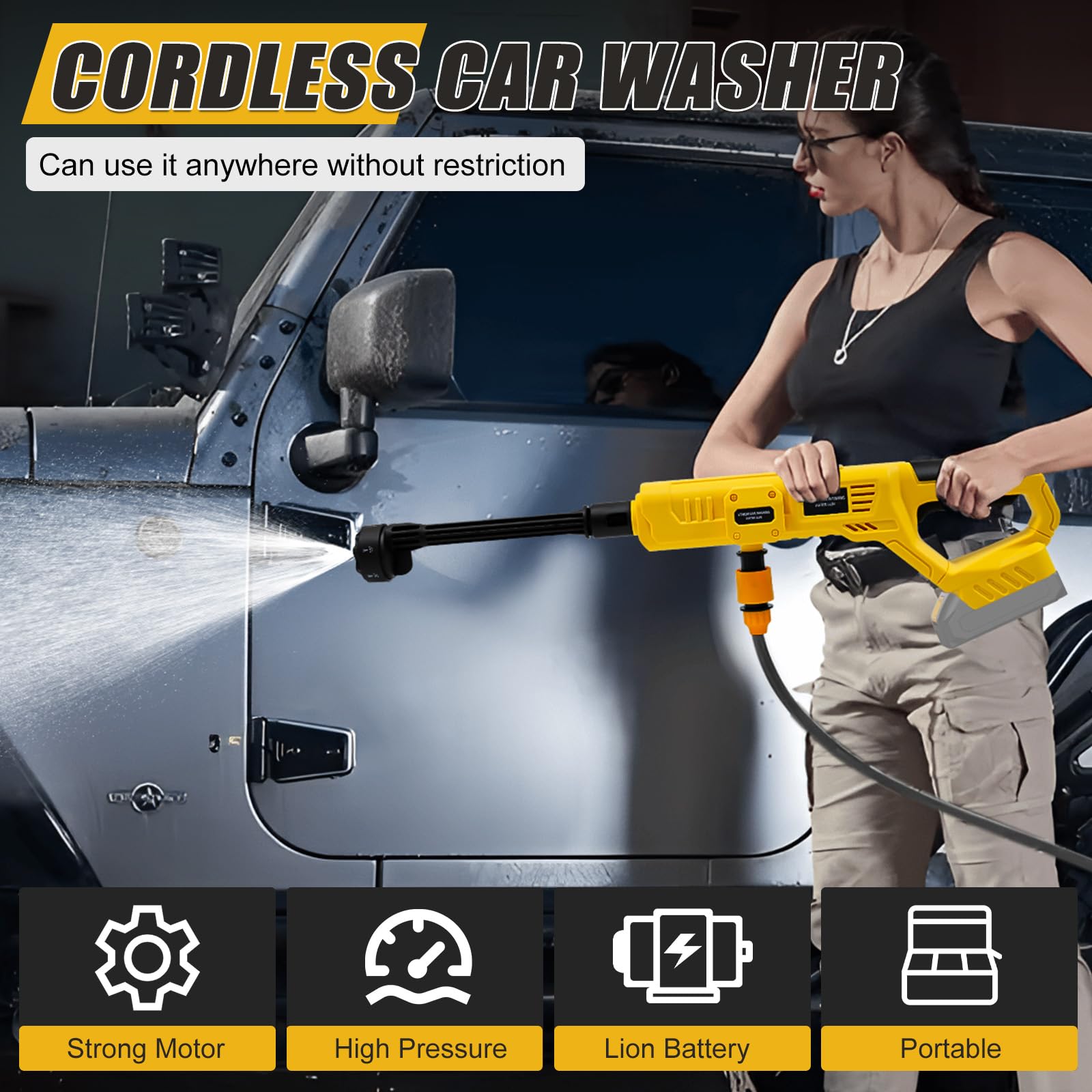Limpiador de alta presión para batería Dewalt de 20 V, limpiador de alta presión portátil con manguera, limpiador de alta presión portátil para terraza, coche, ventana, césped (sin batería)