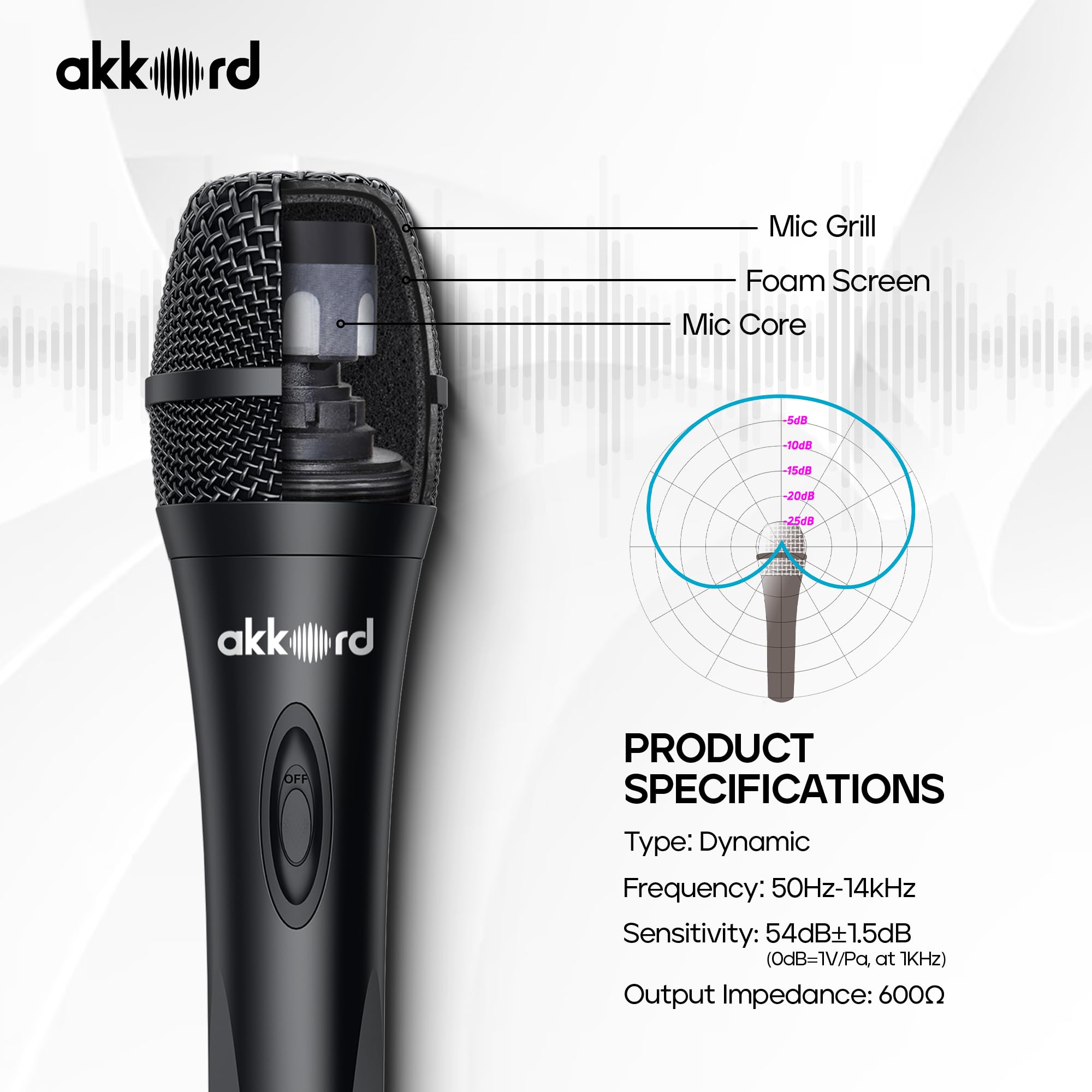 AKKORD Wired Handheld Microphone for Singing, Dynamic Vocal Mic with On/Off Switch, 1/4" Jack Cable Included – Ideal for Karaoke, PA Systems, Speakers, Stage & Public Speaking - Image 5 thumbnail
