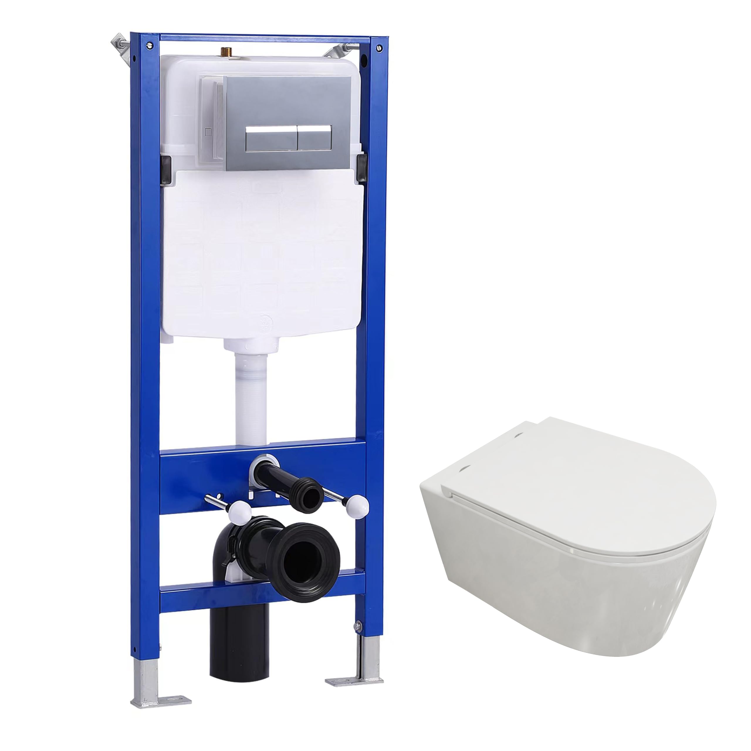 Huibathroom White Bathroom 1140Mm Concealed Cistern With Rimless Round Wall Hung Toilet