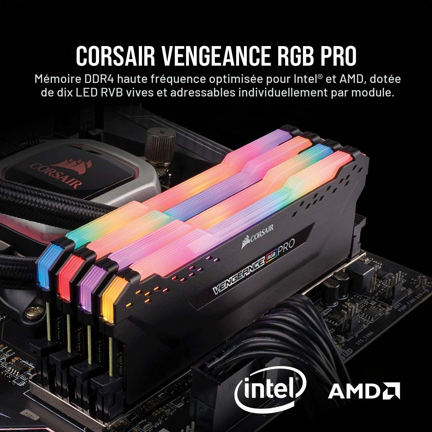 Corsair Vengeance RGB Pro DDR4 RAM 32Go (2x16Go) Jusqu'à 3600MHz (PC4-28800) C18 – Noir (CMW32GX4M2D3600C18)