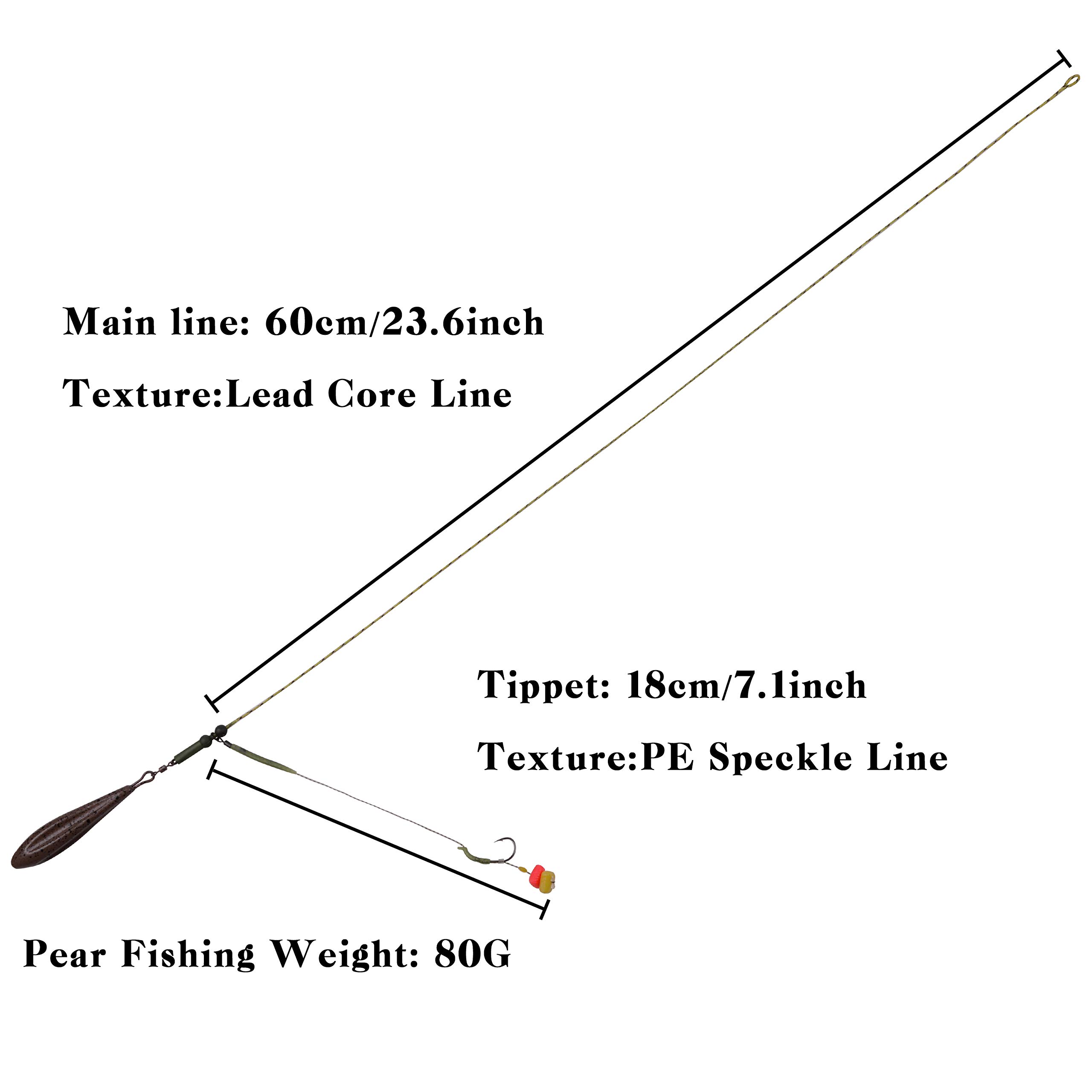 Shaddock Fishing Carp Fishing Kit, 6pcs Carp Rigs with Flat Pear Sinker, Curved Hooks, 57cm Line, 80g Weight