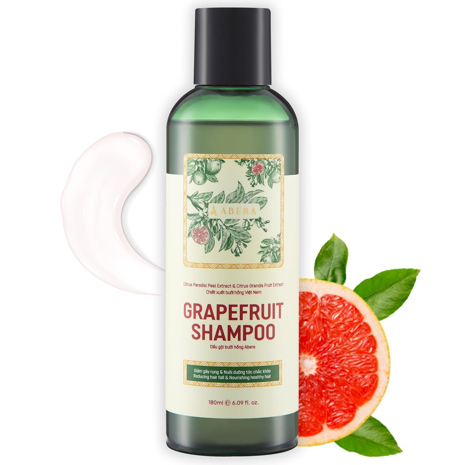 ABERA Hair Regrowth Shampoo With Grapefruit Essence, for Hair Loss & Thinning Hair, Citrus Paradisi Peel Extract, Rich in Vitamin C & Flavonoids, Repairs & Strengthens Hair, Citrus Scent, Fl Oz 6.09