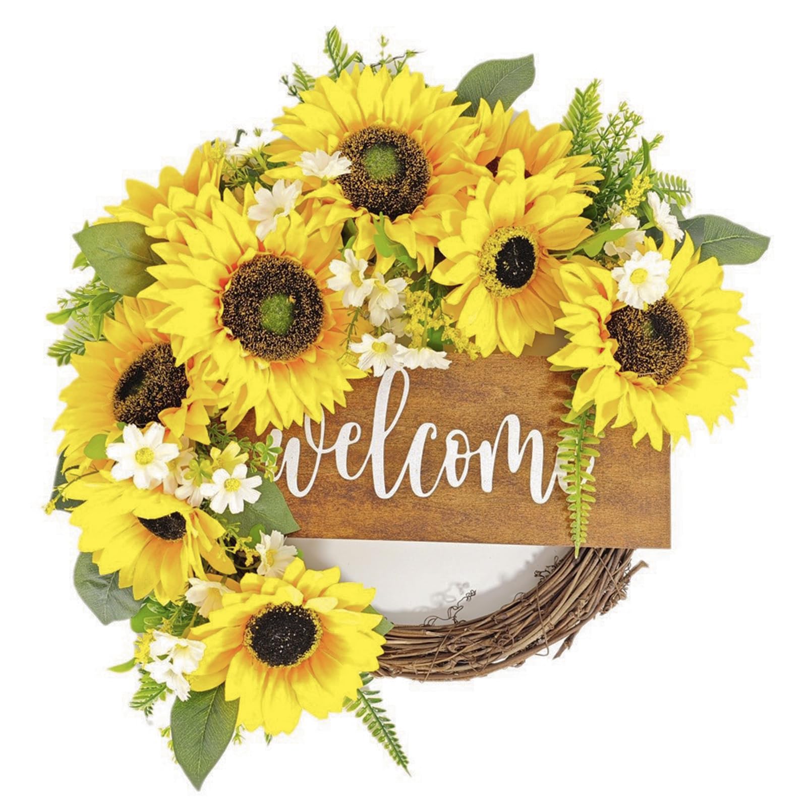 Tsophreniq Artificial Wreath Sunflowers Wreath with Welcome for Front Door Farmhouse Garden Wedding Party Decorations Installation