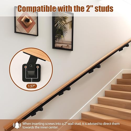 Miniatura 4 de Gyykzz Soportes de pasamanos ajustables para escaleras de interior, paquete de 5 soportes negros para barandillas de escalera de escalera, soportes