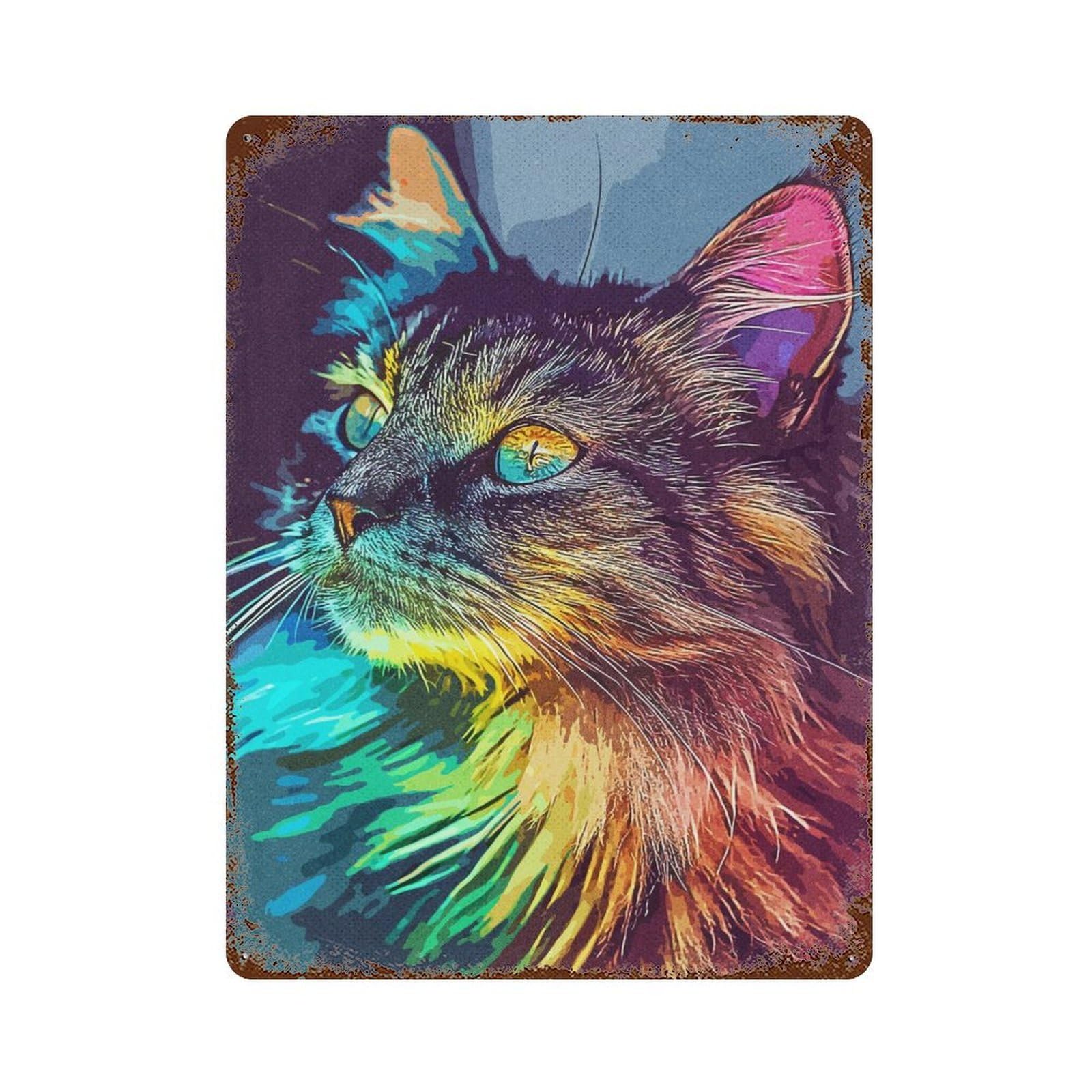 Rainbow Cat Vintage Rust Metal Sign 15.7"x11.8", Farmhouse Wall Decor for Garage, Pub Or Kitchen