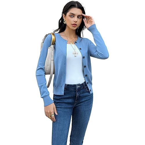 Women's Long Sleeve Cardigan Sweater, Button Down Knit Shrug, Slim Fit Stretch Soft Lounge Office