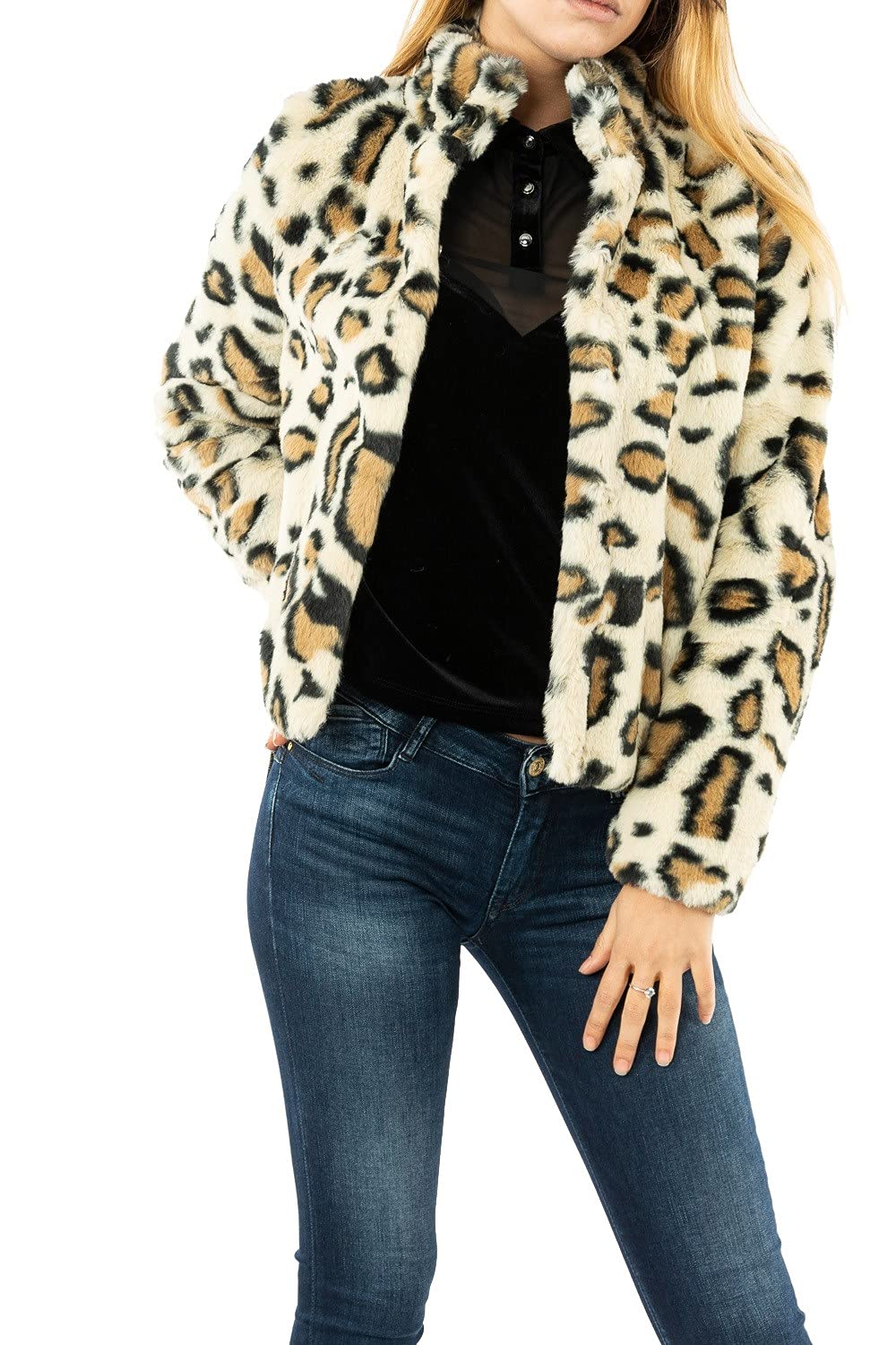 Thea Women's Leopard Print Faux Fur Jacket