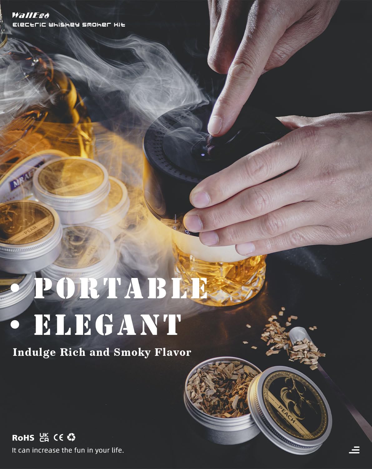 Kit per affumicatore whisky da Elettrico 6 Aromi di Legno USB Ricaricabile Affumicatore Cocktail al bevande Idee Regalo Uomo Padre Natale Anniversario