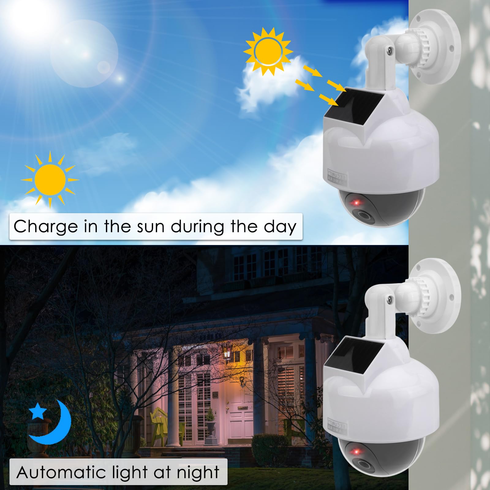 REGALWOVEN Fake Security Camera Dummy Dome CCTV With Blinking Red LED Light For Home Outdoor Indoor White - View #6