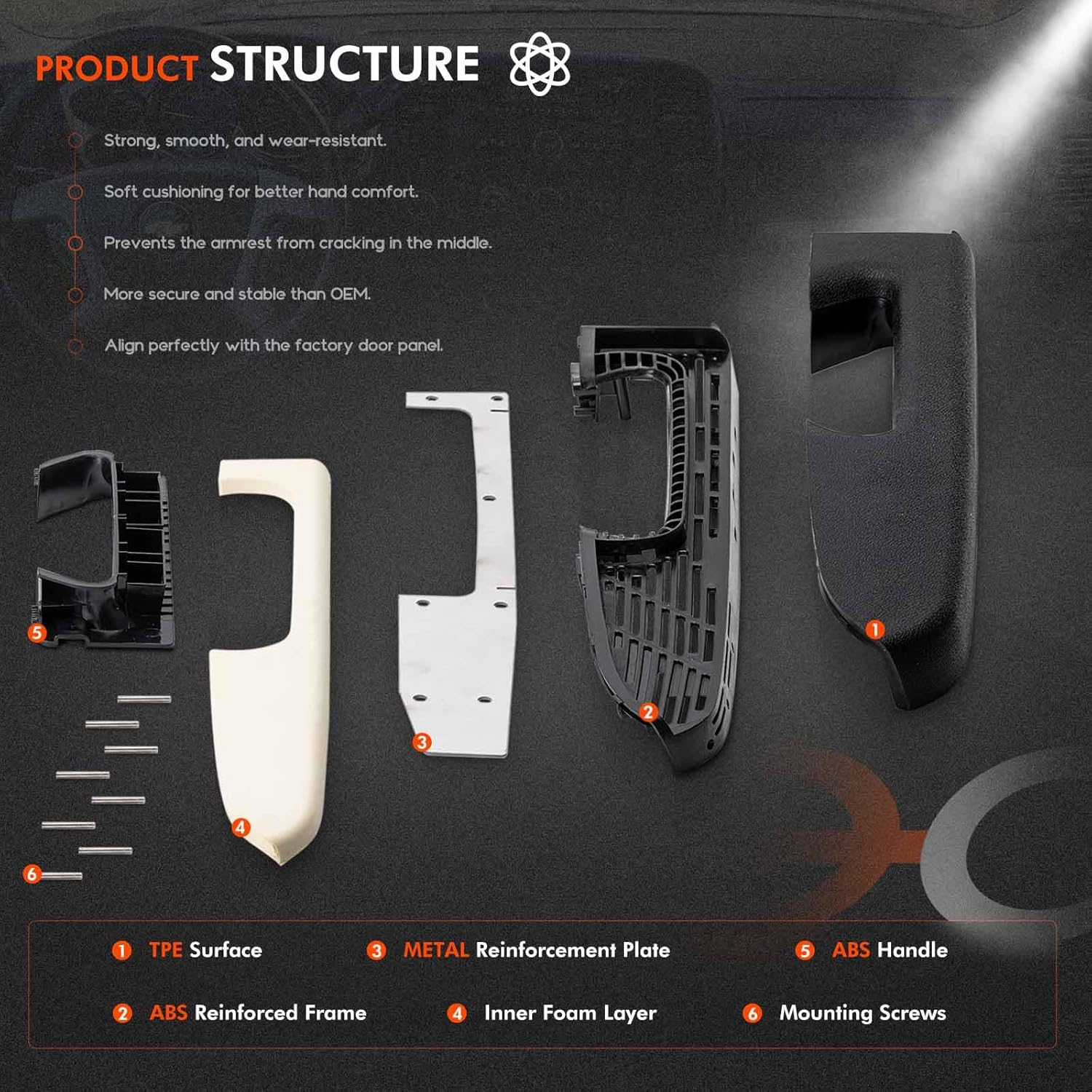 22818465 Front Left Driver Side Door Panel Armrest Repair with Door Release Handle Below Armrest (17 inch) Compatible with Chevy Silverado/GMC Sierra 1500 2500HD 3500HD 2010-2014, Black