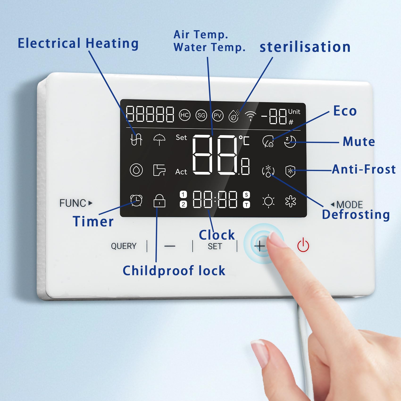 Smad Pompa di Calore 16kW, R290 A+++, COP 5.11, Acqua Calda, Raffreddamento, Riscaldamento, Monoblocco, Sistemi Wifi, Antigelo, Modalità Silenziosa, Riscaldamento Elettrico