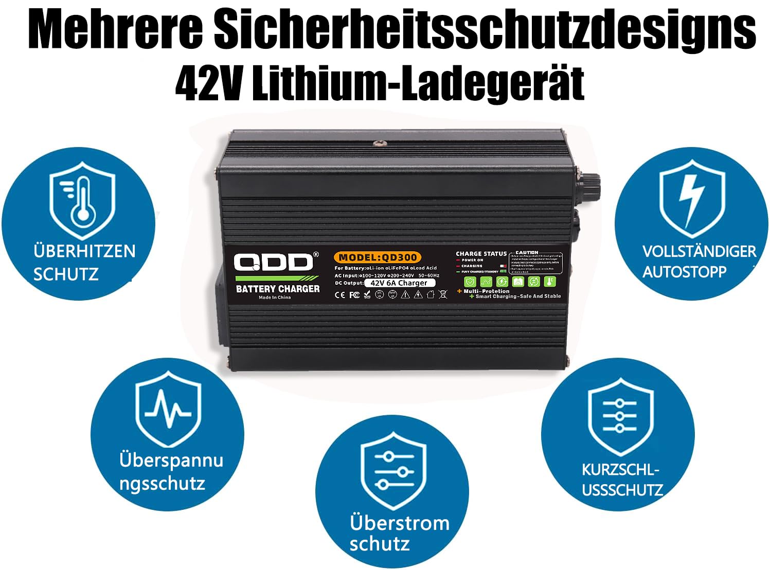 QDD Ładowarka do baterii litowej 42 V 6 A do baterii litowej 10S 36 V Smart ładowarka do baterii z wtyczką 3 w 1 X LR