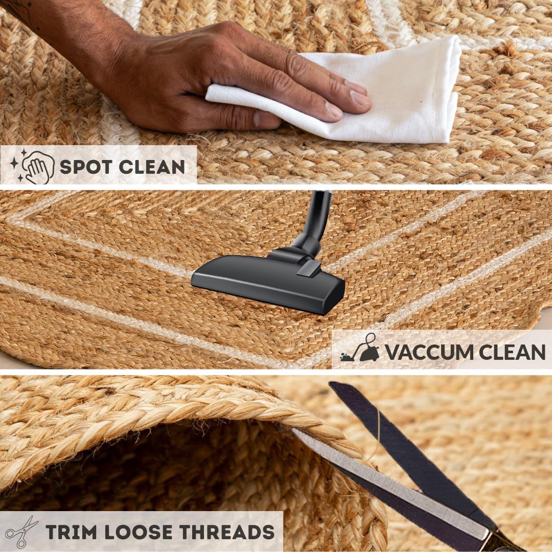 HOMEMONDE Wave Scallop Jute Runner Rug - 2' x 6' Off White, Boho Home Décor - Farmhouse Natural Fiber Handmade - Ristic Vintage Braided Scalloped Area Rug for Bedroom, Living Room, Kitchen