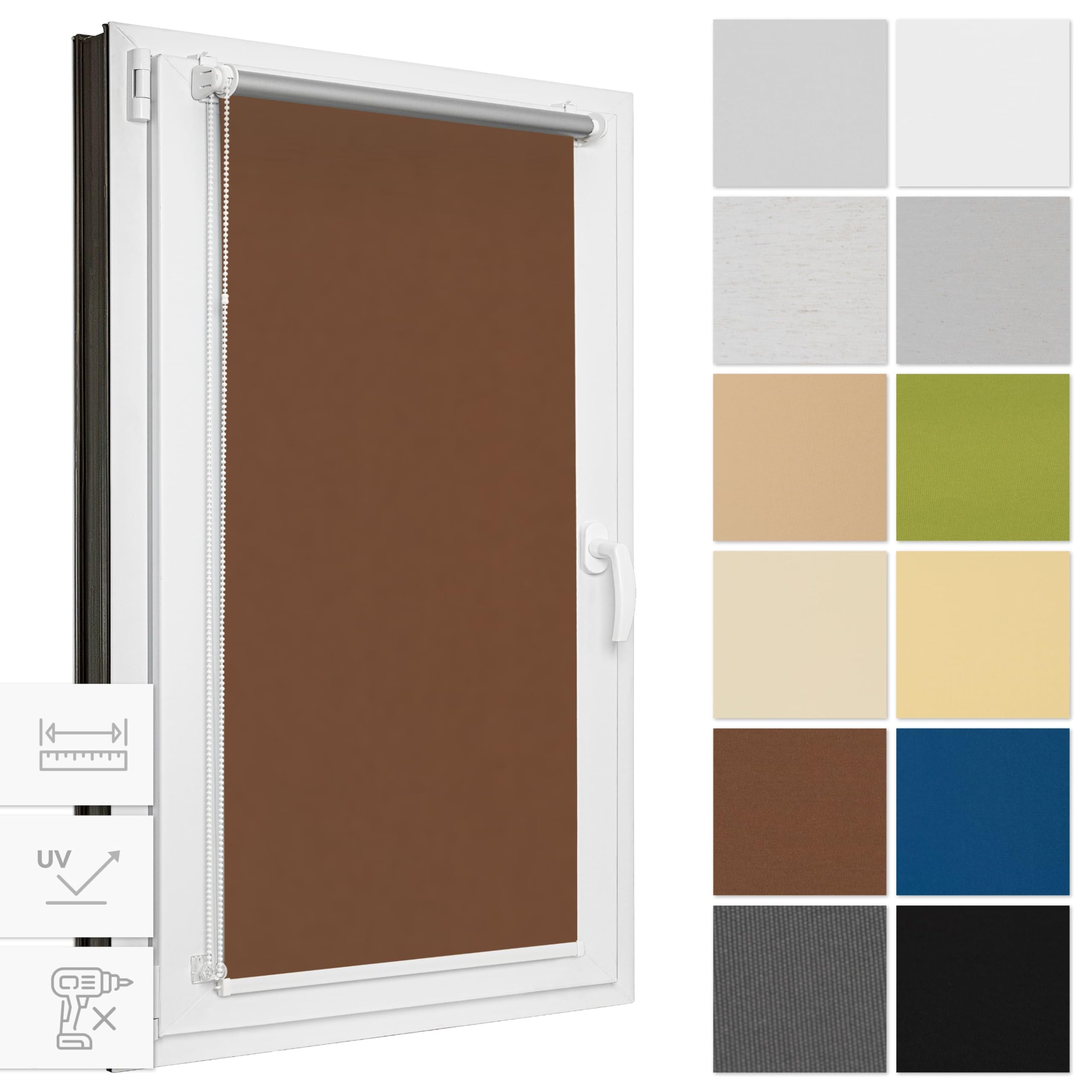 Estika Store d'obscurcissement sans percer, Largeur Tous Les 1 cm - 118 cm x 220 cm - Brun - Stores Thermiques, Protection Solaire pour fenêtres à l'intérieur