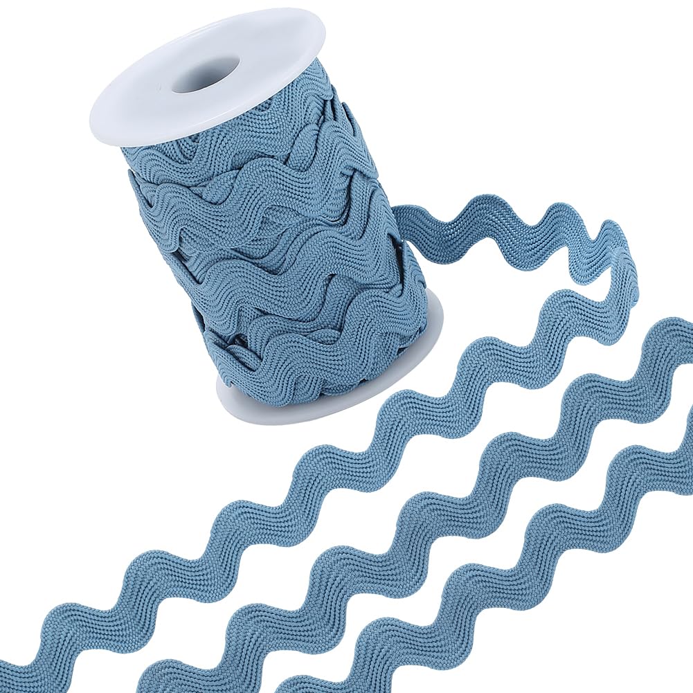GORGECRAFT 12.5 Yards Rick Rack Trim for Sewing 13mm Ric Rac Wavy Ribbon Zig Zag Steel Blue Rickrack S Shaped Lace Ribbon Polyester Woven Braided Fabric with Spool for DIY Crafts Wedding Clothes