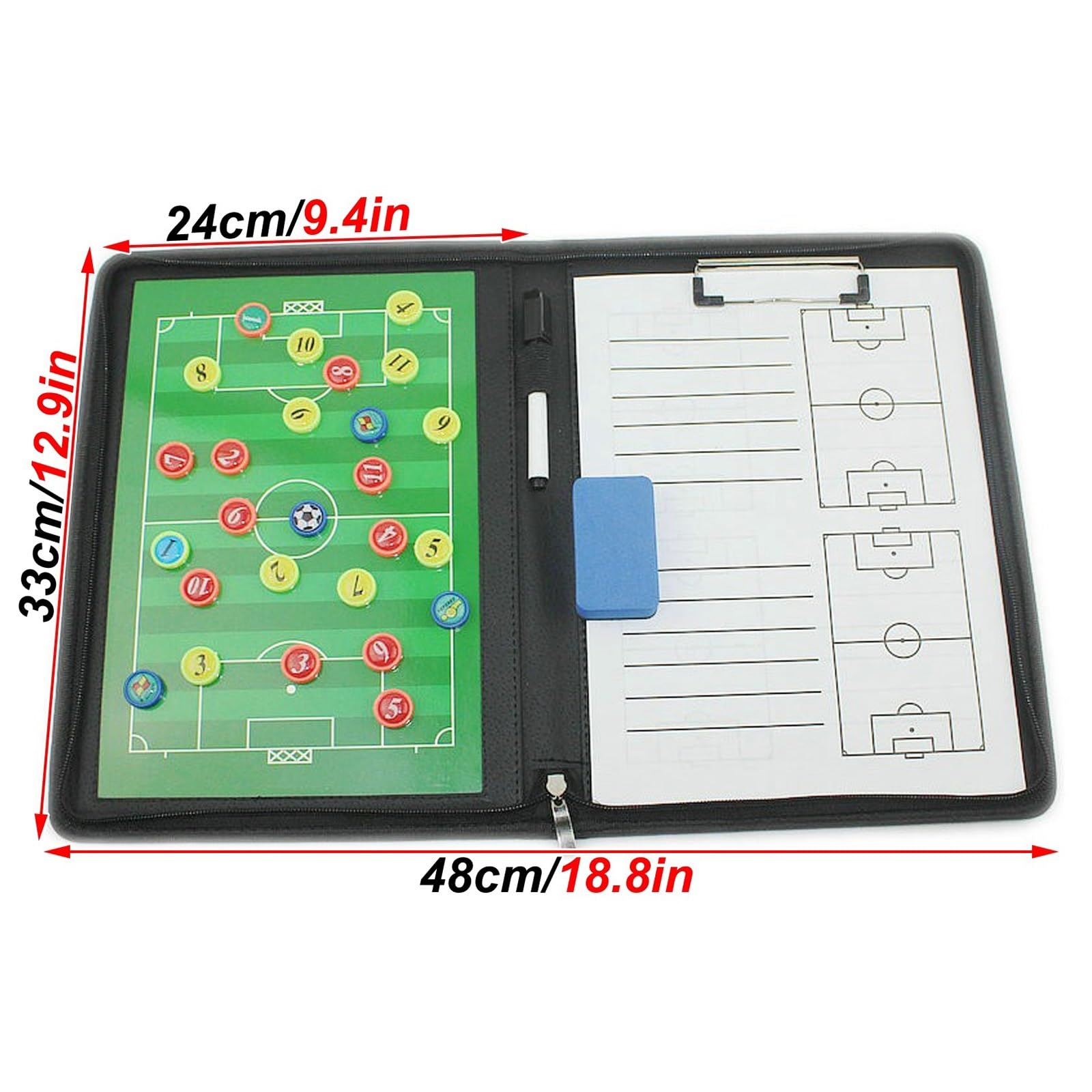 Lavagna Tattica per Allenatori di Calcio, Lavagna Tattica Professionale da Calcio, Pieghevole, con Pennarelli e Gomme, Design con Cerniera, Leggera e Portatile