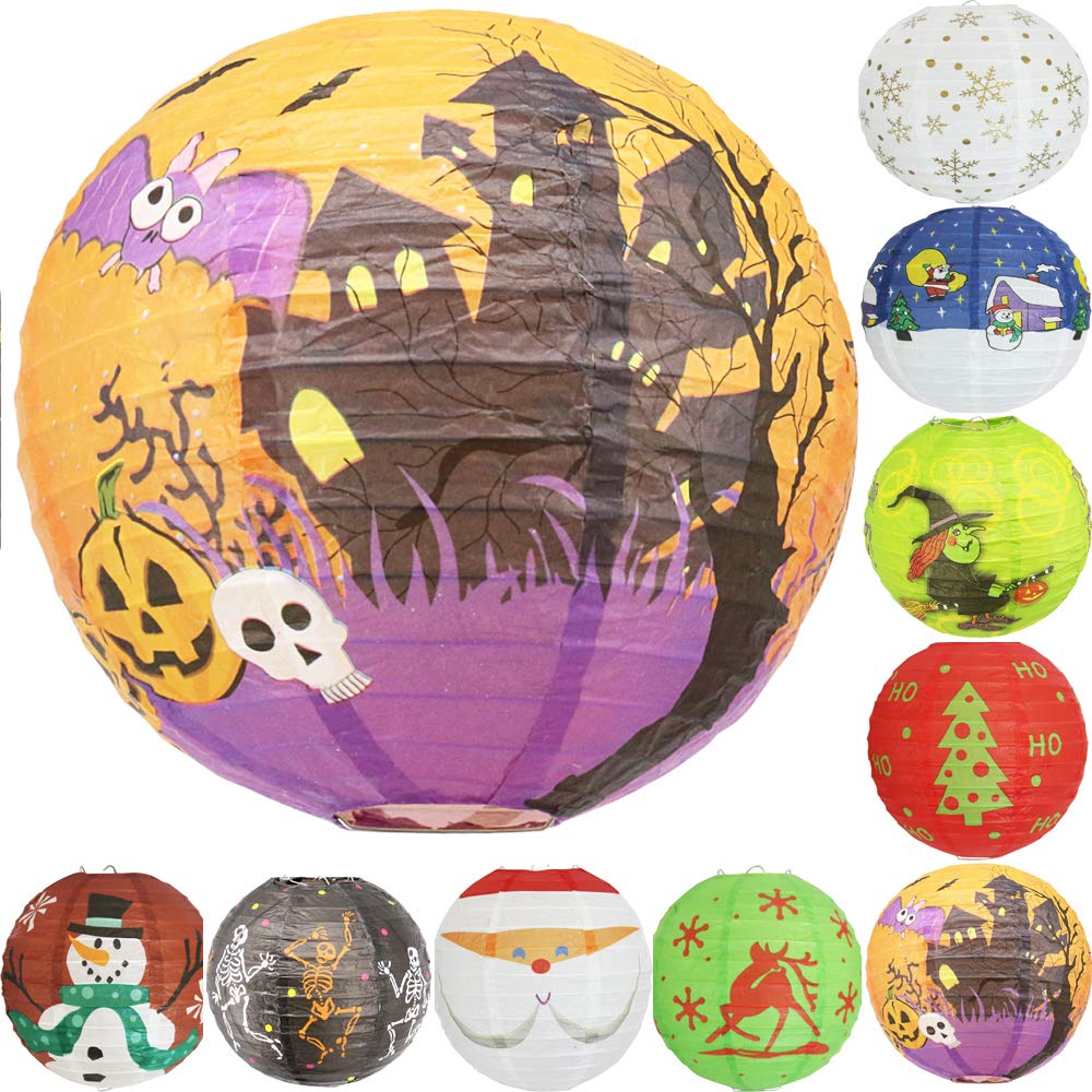 Time to Sparkle Tissue Paper Round Lanterns LampShade Lamp Shade Halloween Birthday Party Decoration | Lantern Witch, 8"(20cm) |