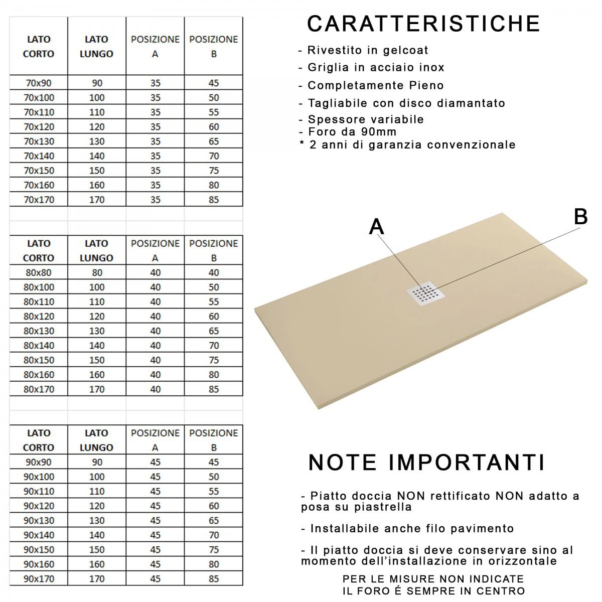 Luminosa ArredoBagno Plato de ducha resina 80 x 120 cm – Modelo Florence – Efecto piedra antideslizante con gel – Fabricado en Italia – desagüe incluido – Color marrón