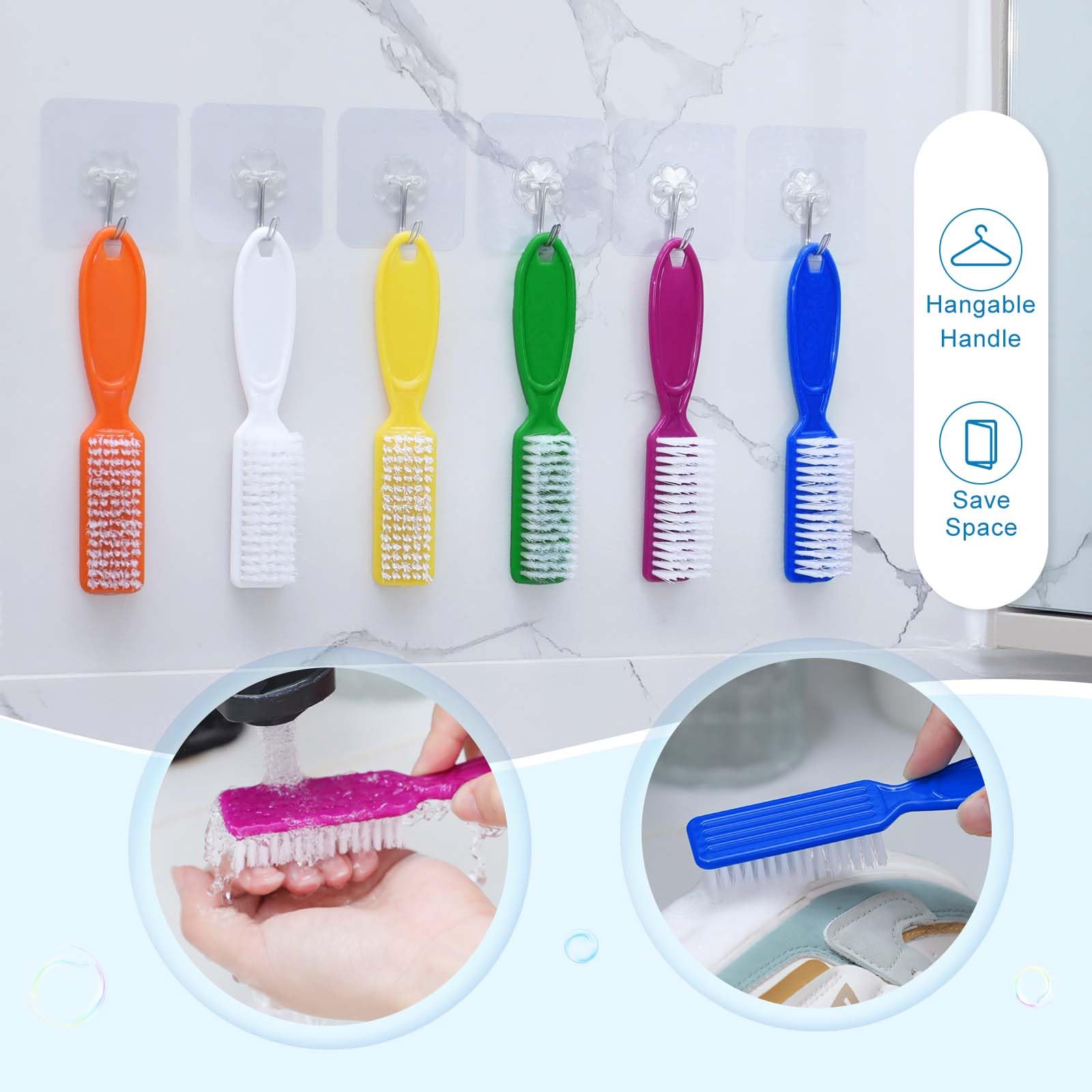 Patelai 200 cepillos de uñas con mango para pedicura a granel para pies, dedos de los pies y limpieza de uñas (6 colores)