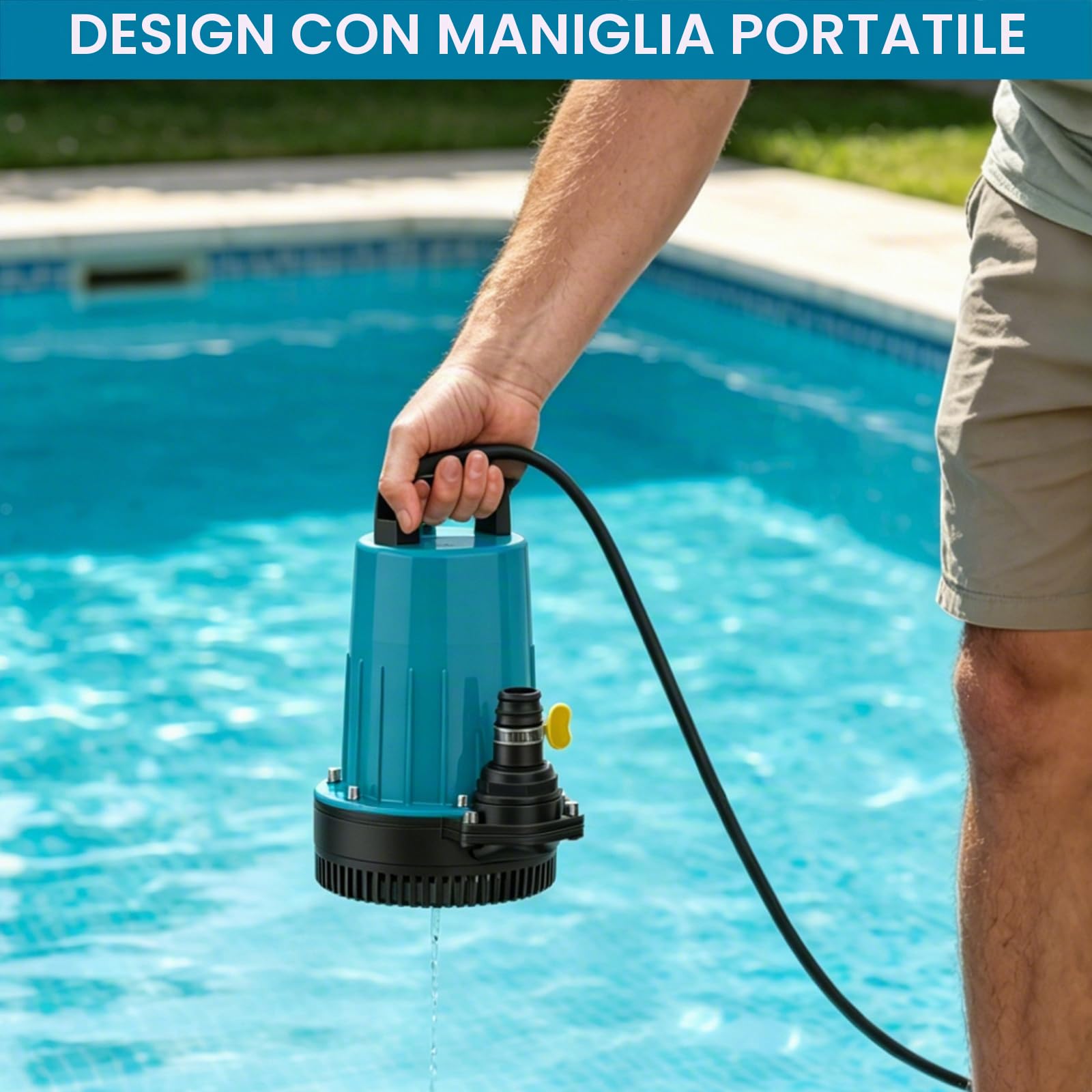 Pompa Sommersa a Batteria, 11000 L/H Pompa Dell'acqua Senza Fili con Cavo di Collegamento da 5m, Batteria da 21V e Caricabatteria, per Piscina, Letto ad Acqua, Irrigazione del Giardino