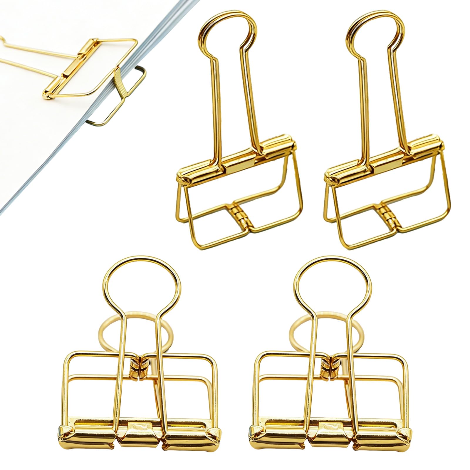 Gold Hollow Out Binder Clips 4Pcs, Long Tail Large 51mm Paper Clips for Office, Home & School, Decorative Wire Document Clips, Lightweight and Small in Size