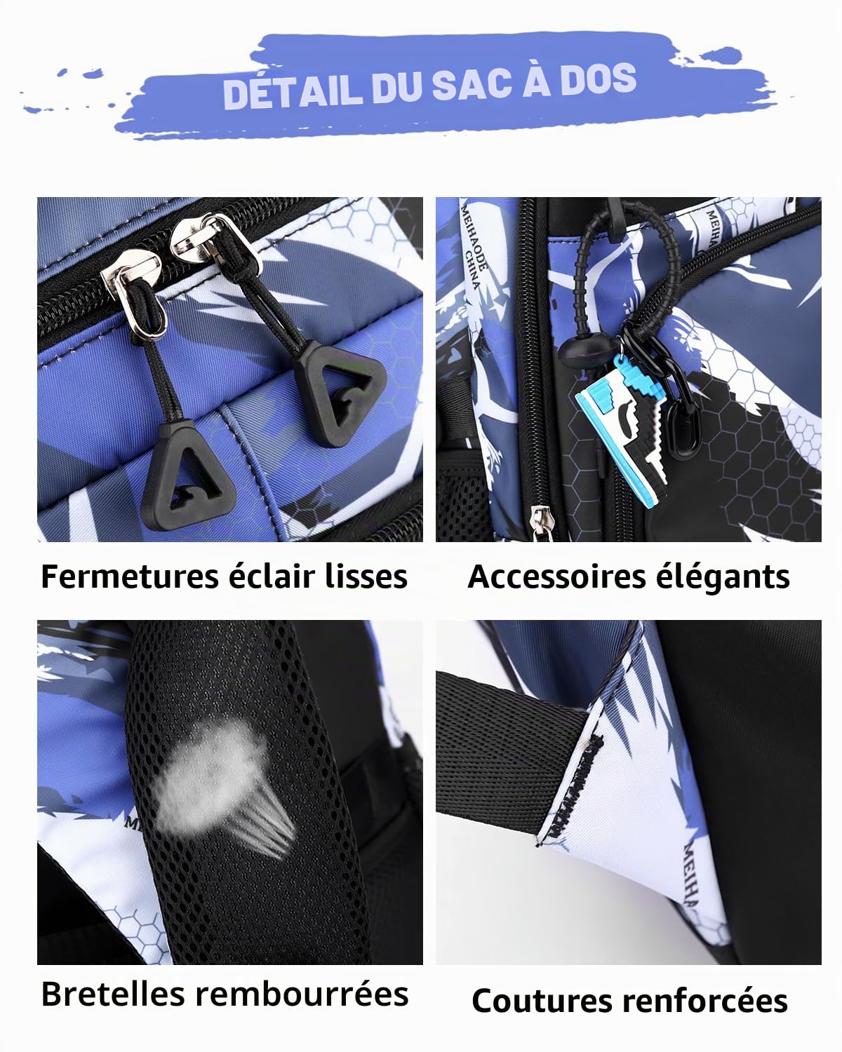 Tanou Sac a Dos College ado Garcon de 2 Pièces, Grand Cartable Garcon Primaire Sacs à Dos pour Enfant Impermeable, Sac Ecole Renforcé Daypack en Nylon pour Garçons 10 à 18 Ans, Camouflage Bleu