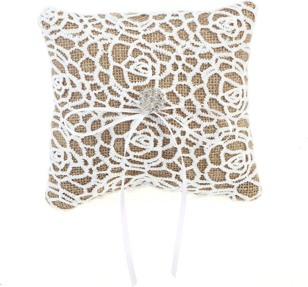 BESTOYARD Bridal Wedding Ring Pillow Cushion Linen Pocket