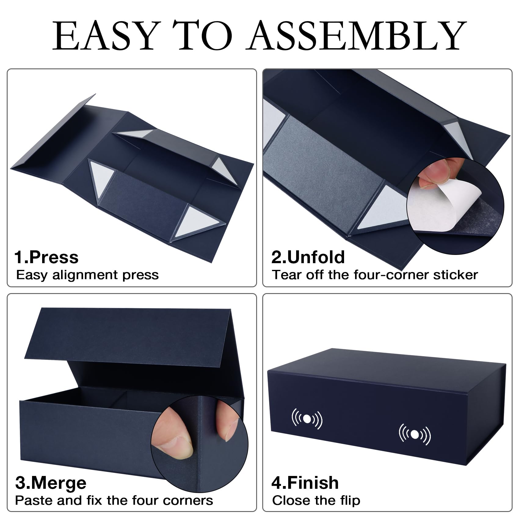 LFBOX Navy Blue Gift Box with Magnetic Lids 13.8x8.3x4.4 in, Bridesmaid Groomsman Proposal Box, Large Rectangle Storage Box 1 Pack