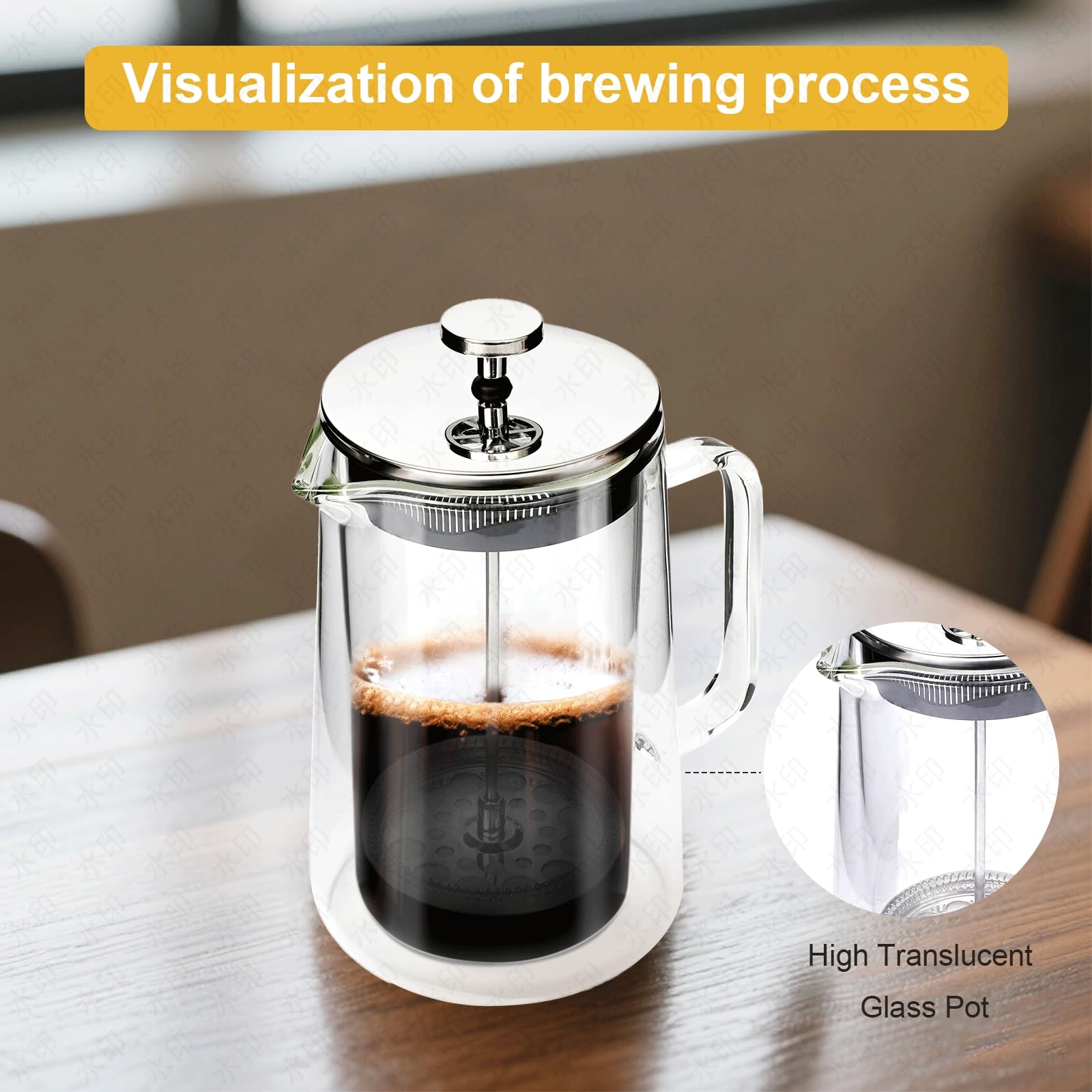 French Press Kaffeebereiter, 1 Liter, doppelwandiges isoliertes Borosilikatglas, hitzebeständiges Design, Edelstahlfilter für Kaffee, Tee und Kaltgebrühe